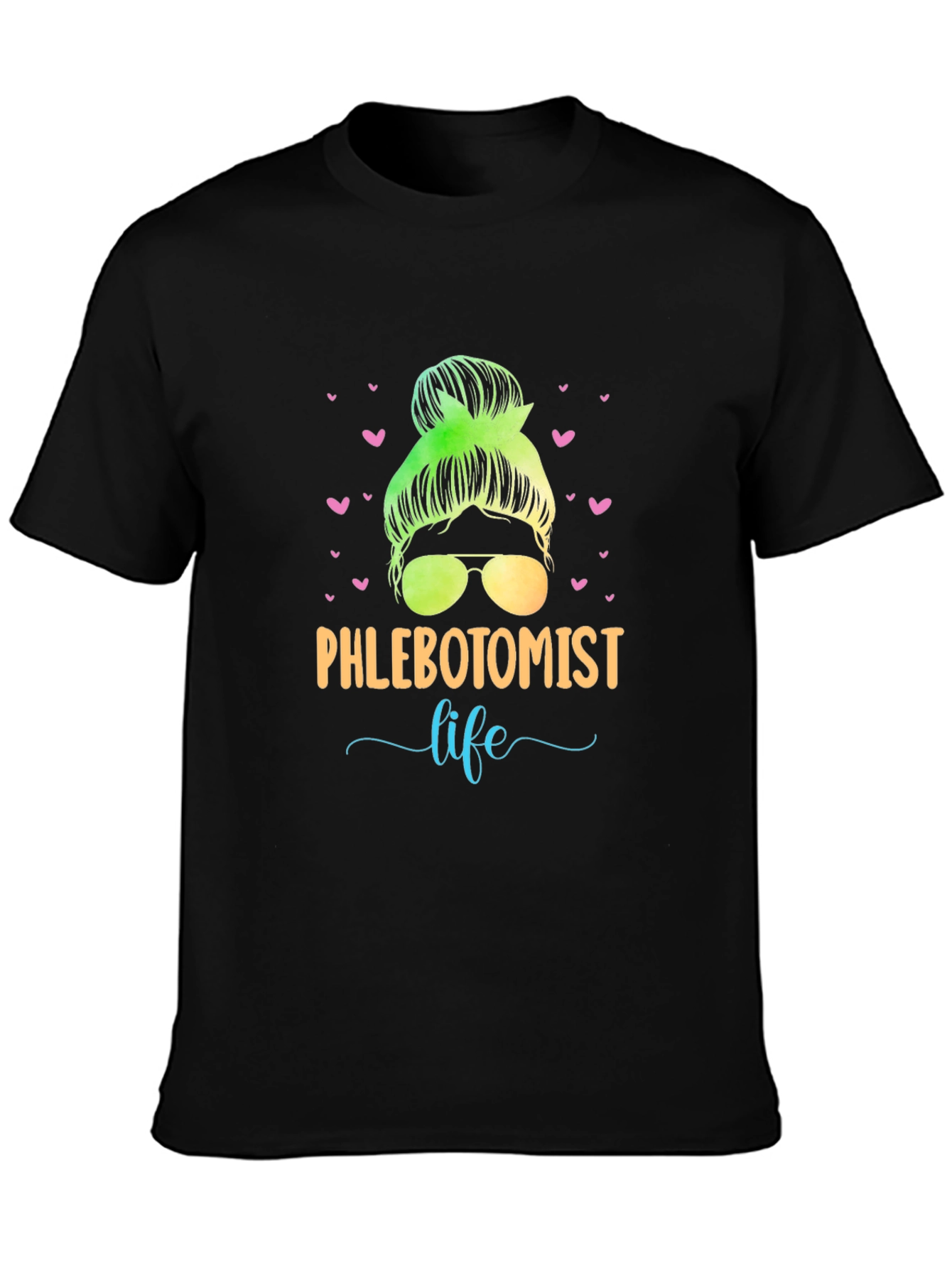 Black Phlebotomist Life Messy Bun T-Shirt view 3