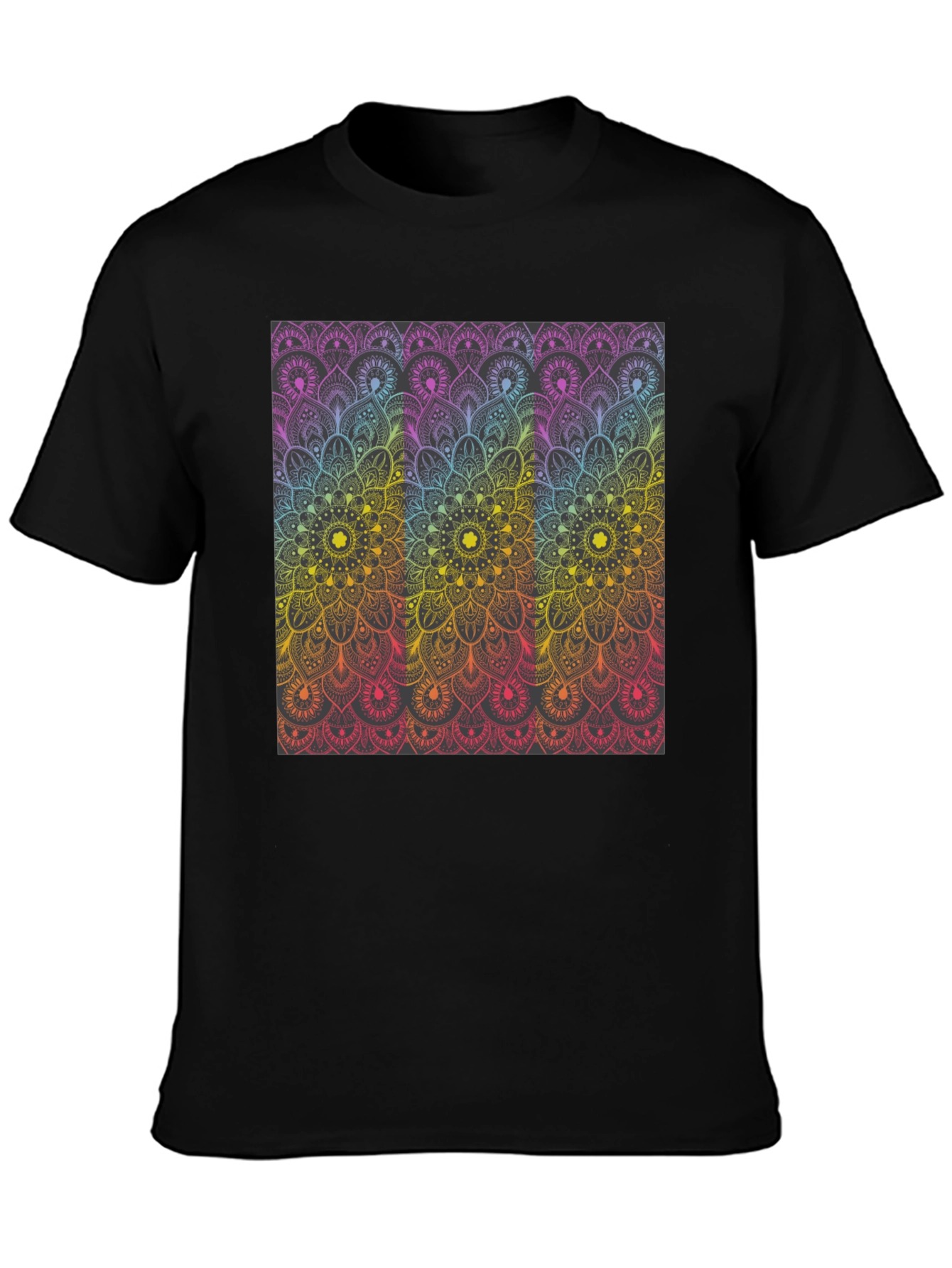 Black Colorful Mandala Graphic Print Black T-Shirt view 3