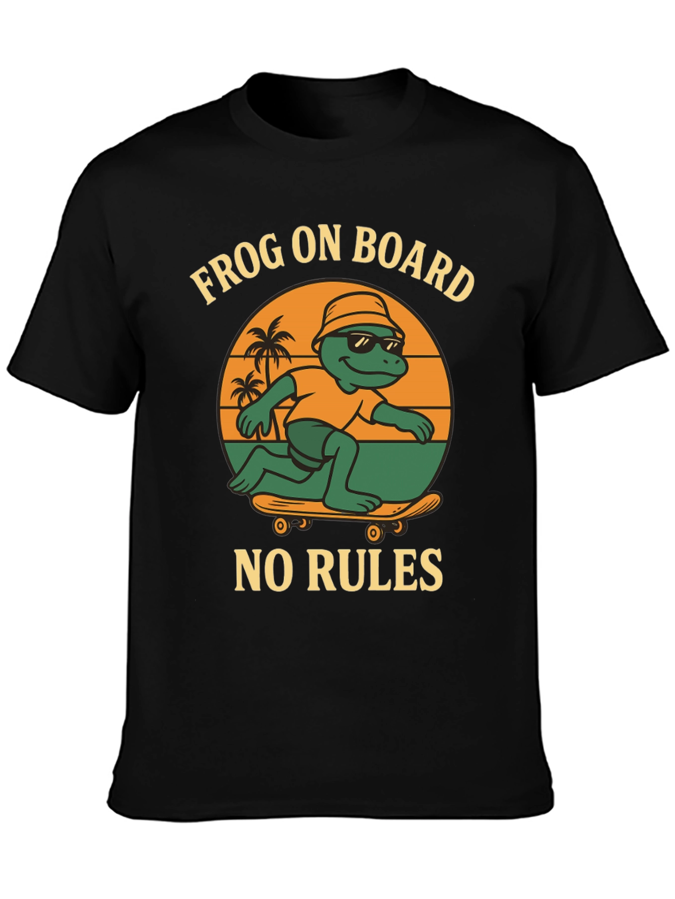 Black Frog On Board Graphic T-Shirt - Skateboarding Frog view 3
