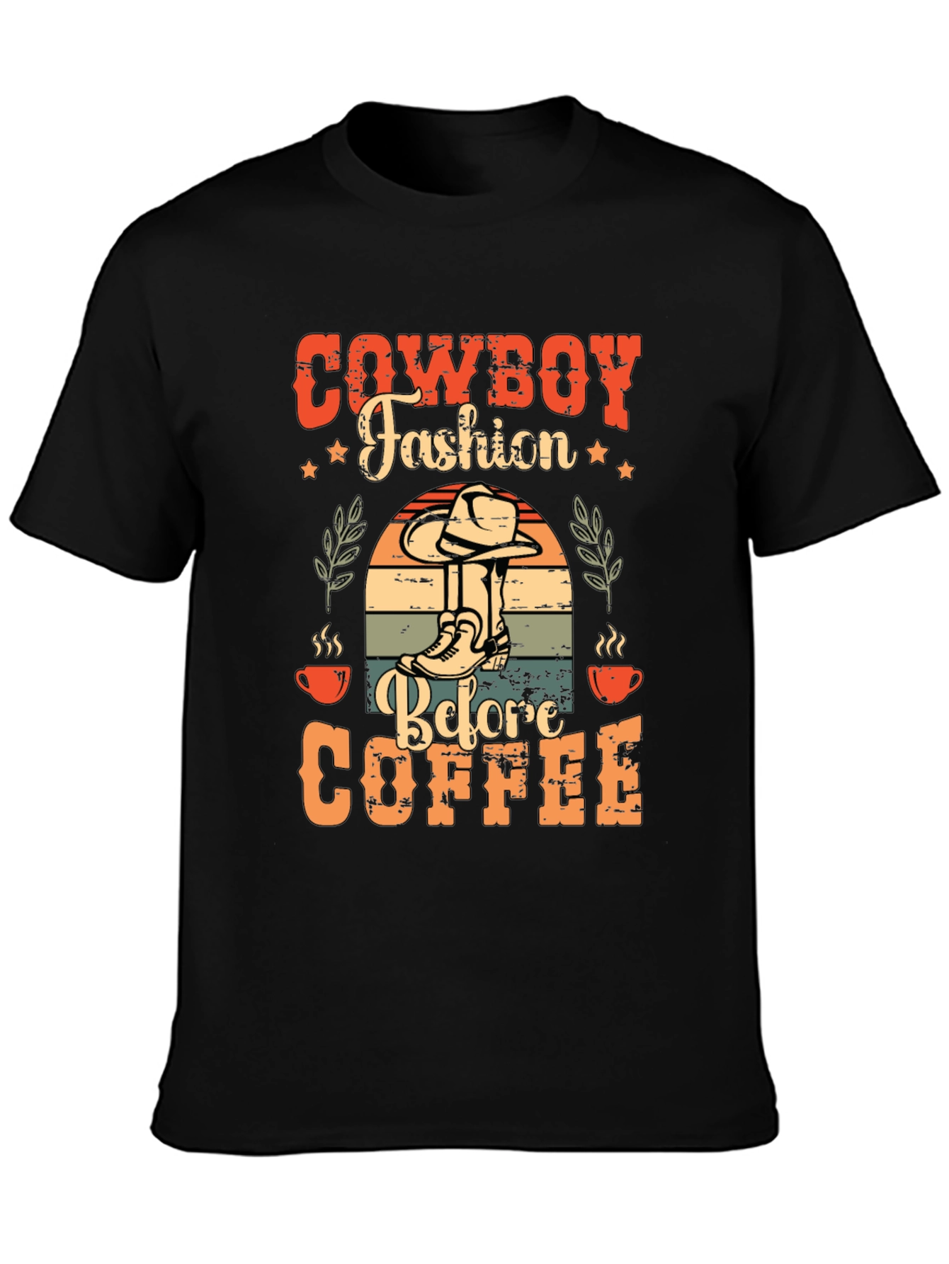 Black Cowboy Fashion Before Coffee Graphic T-Shirt view 3