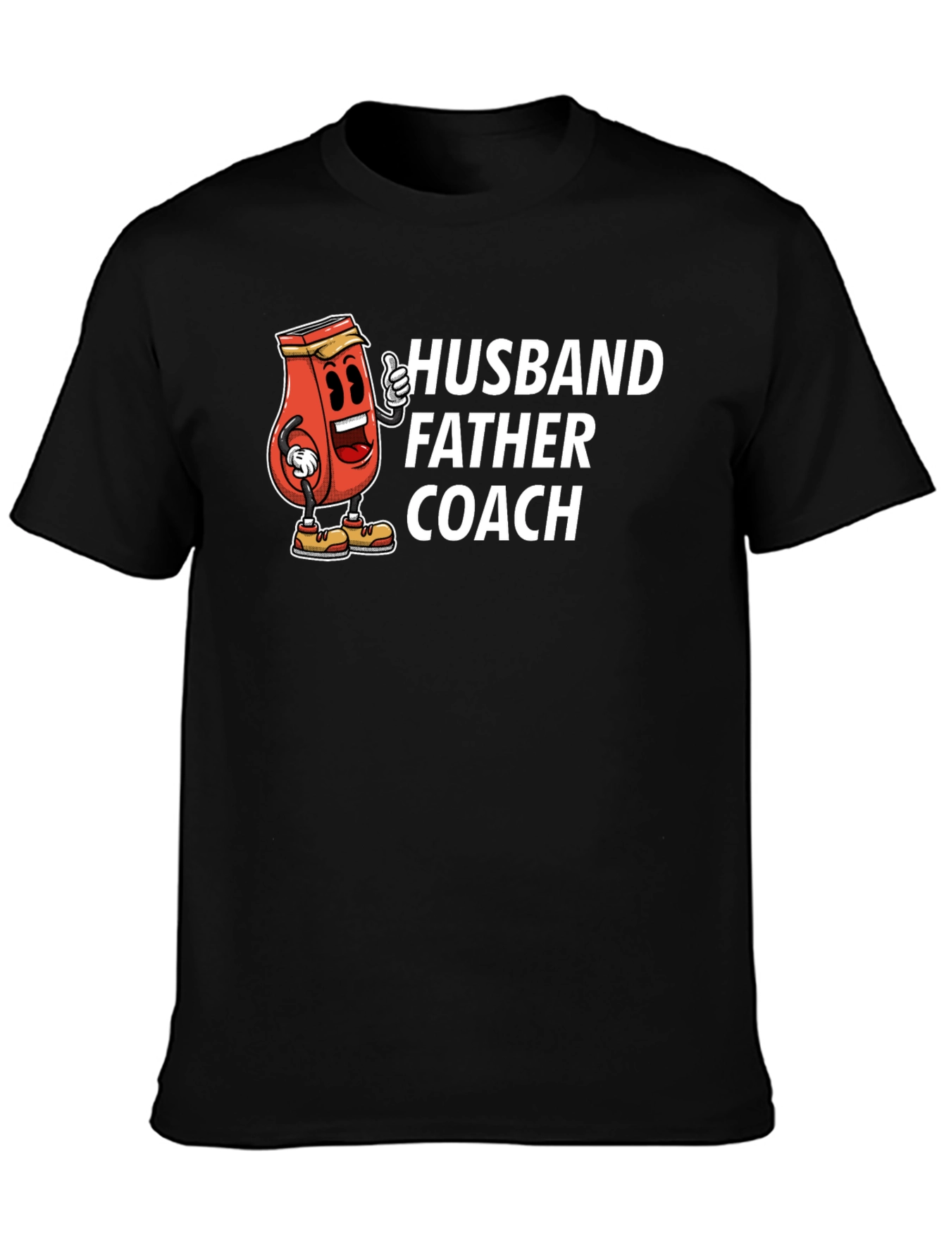 Black Husband Father Coach T-Shirt Funny Ketchup Cartoon Dad Tee view 3