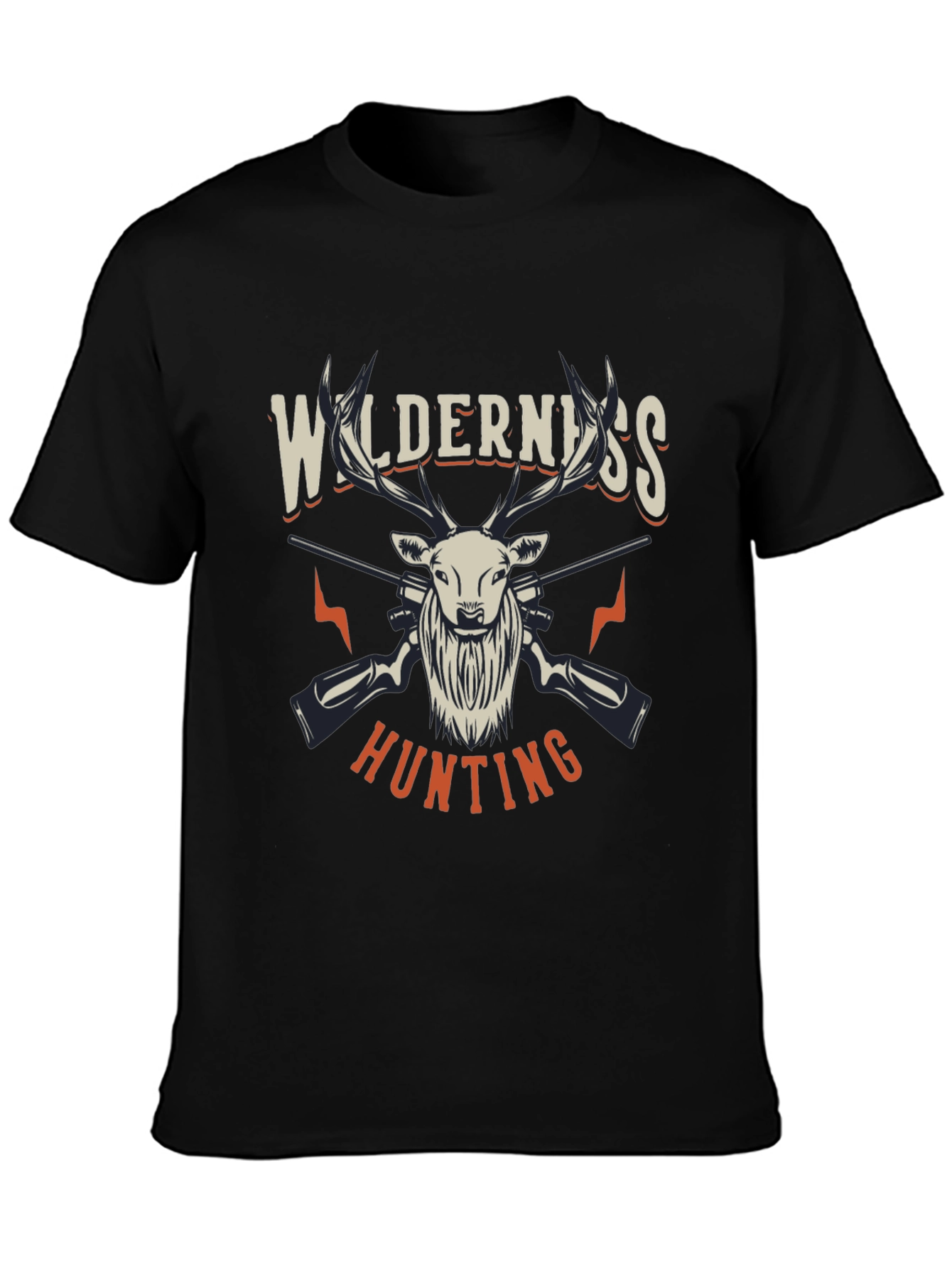 Black Wilderness Hunting Graphic Tee - Black Cotton Blend Shirt view 3