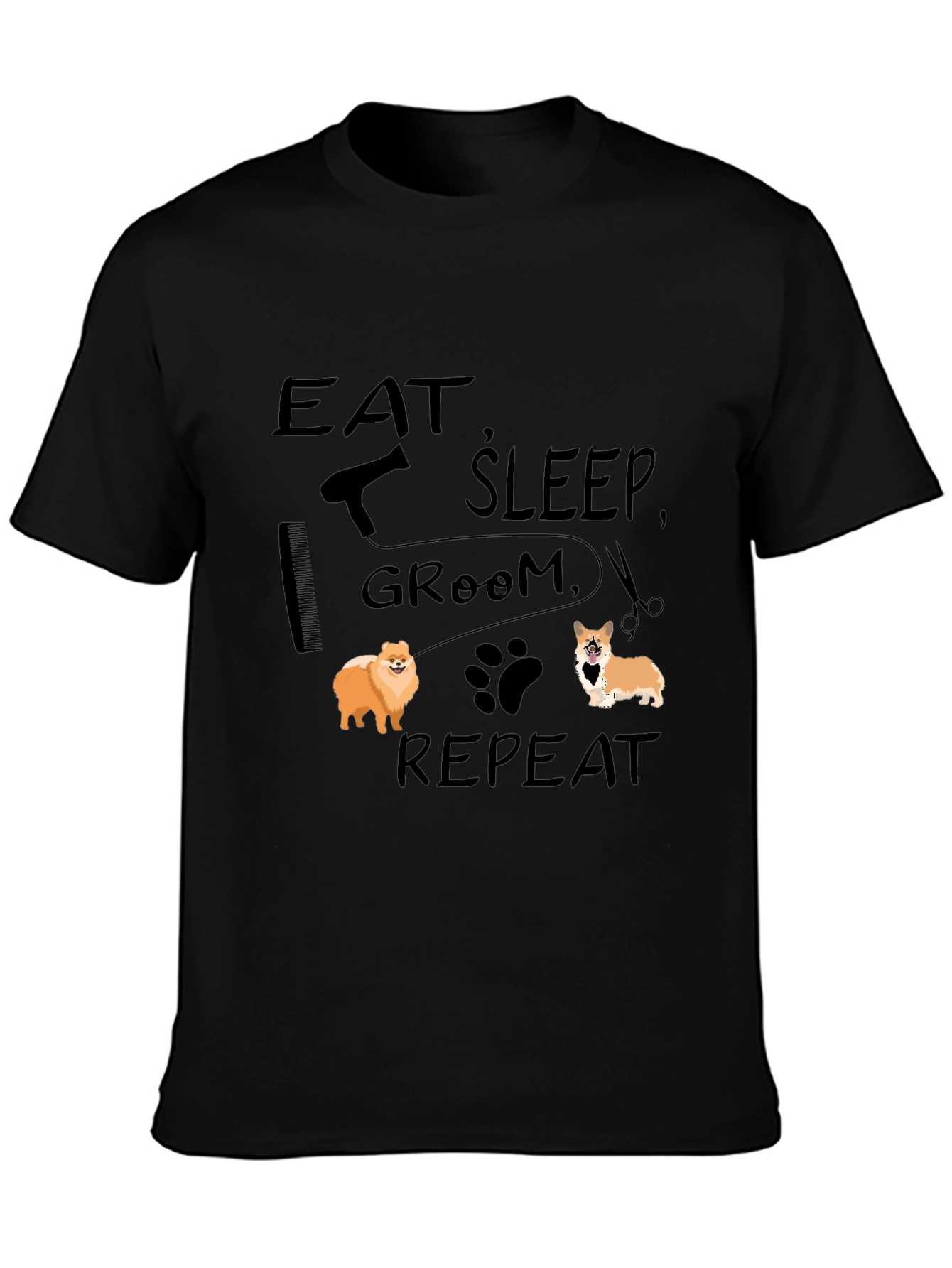 Black Eat Sleep Groom Repeat Dog Lover T-Shirt view 3