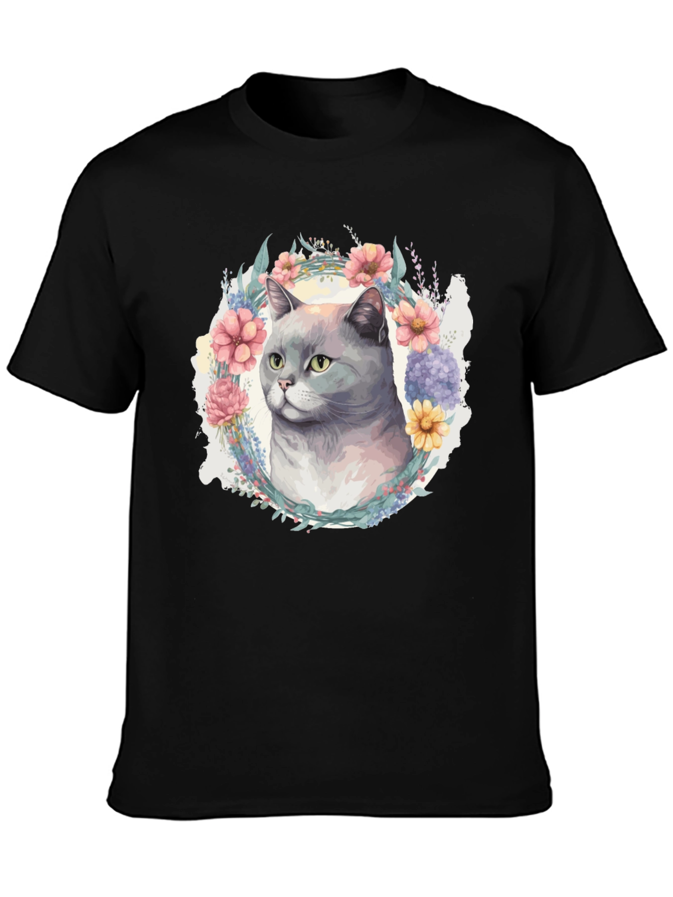 Black Floral Cat T-Shirt - Soft Cotton Blend view 3