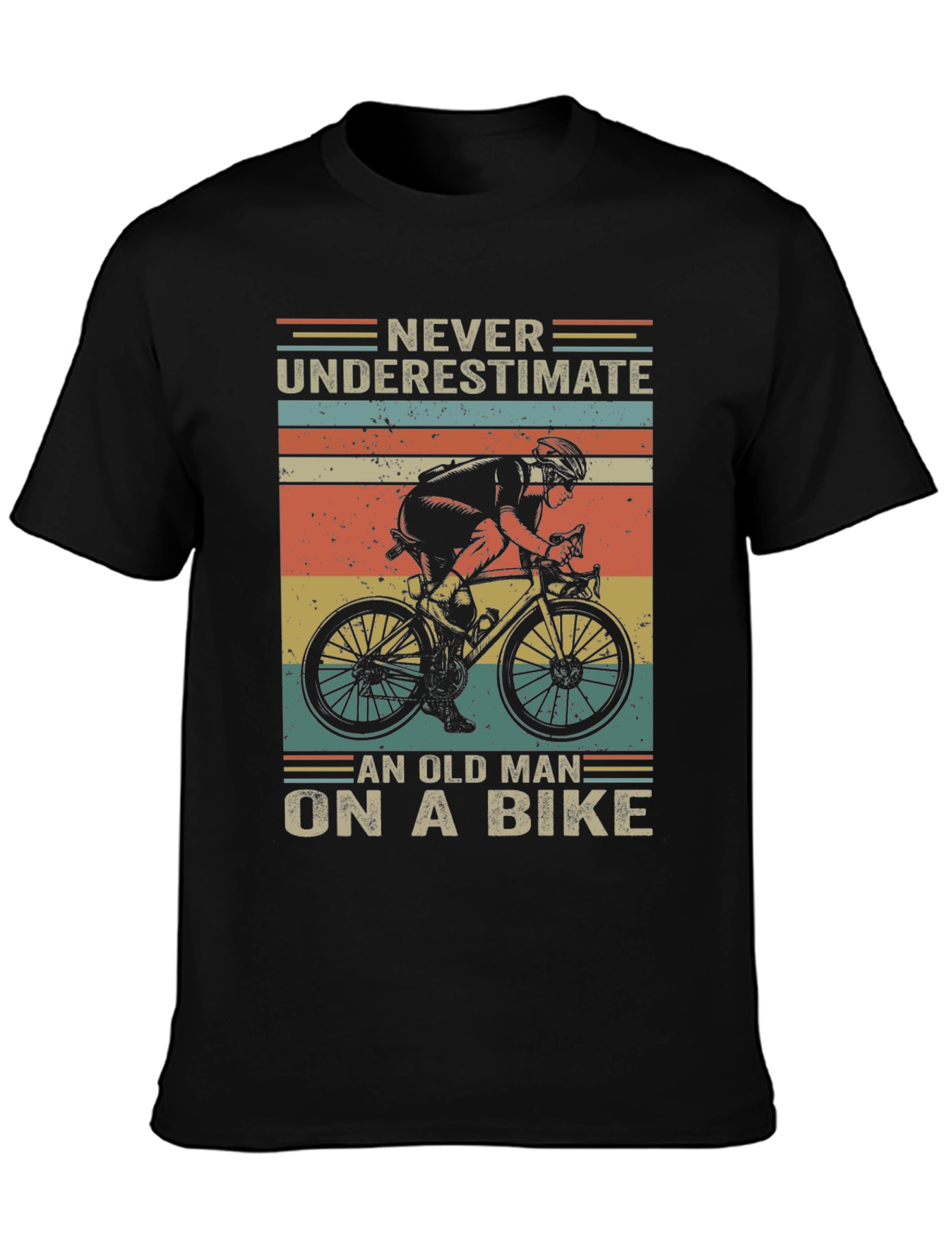 Black Never Underestimate Old Man Bike Graphic T-Shirt view 3