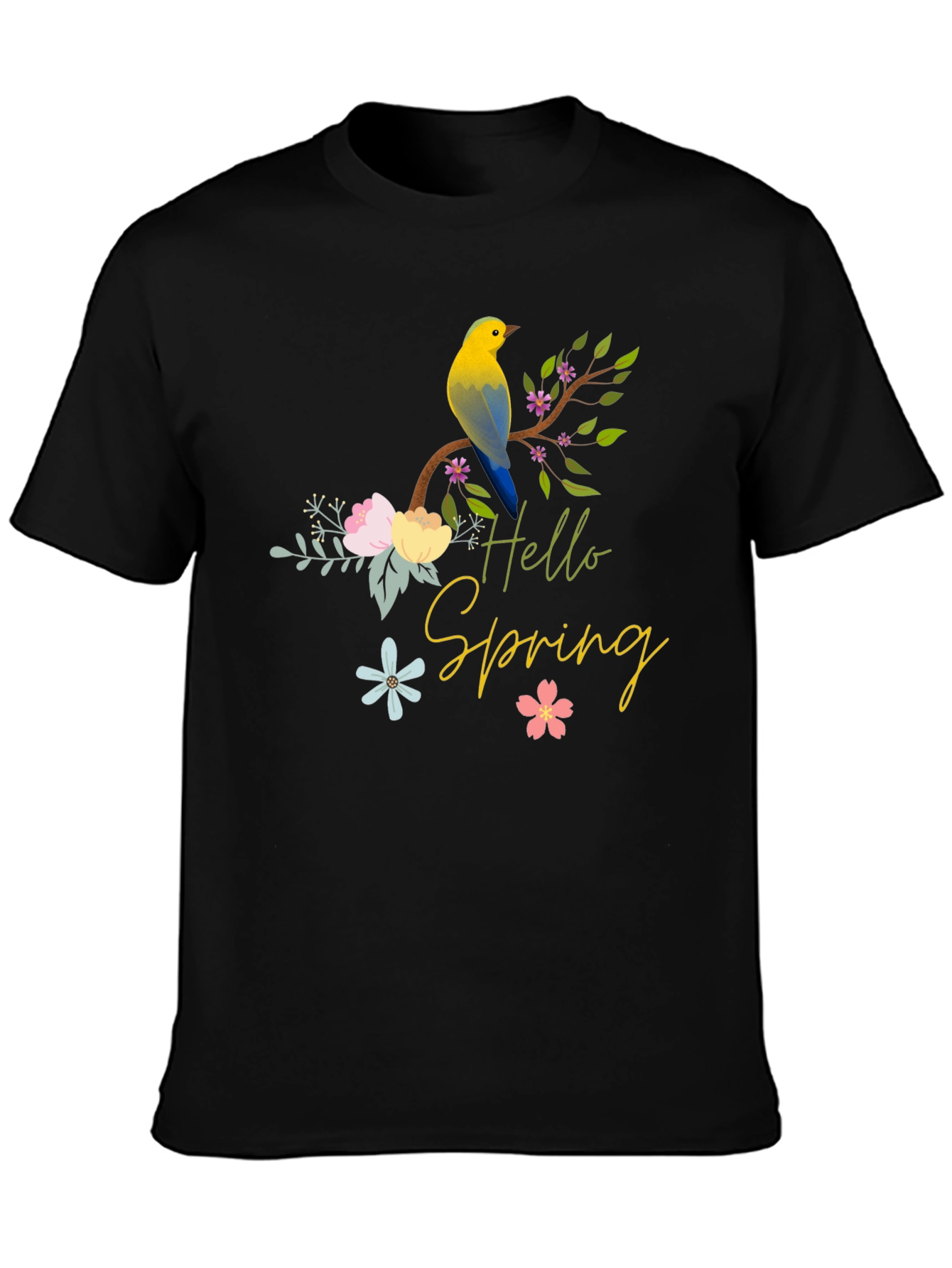 Black Hello Spring Bird T-Shirt - Black view 3