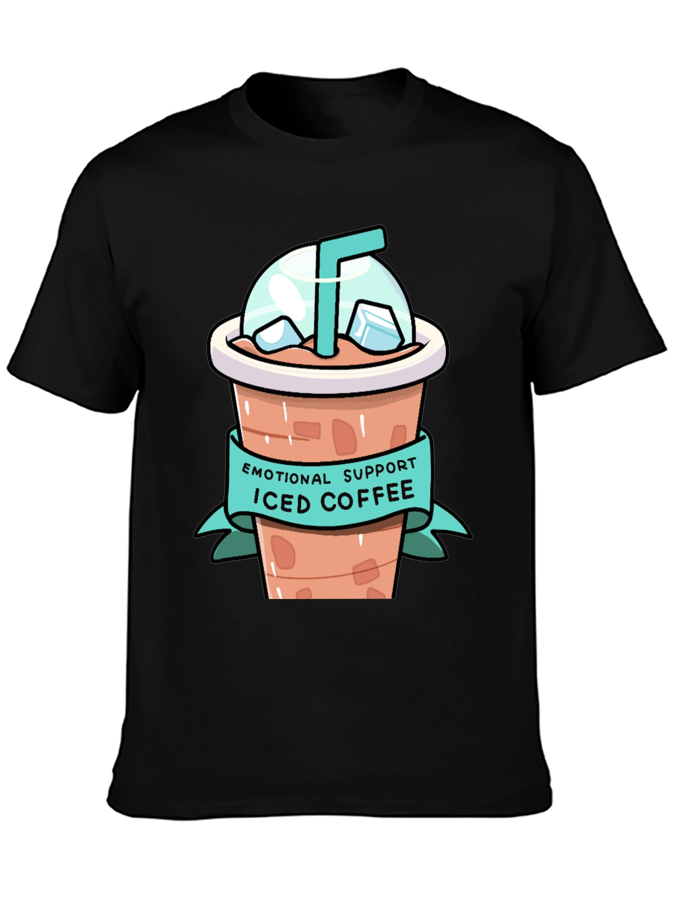 Black Emotional Support Iced Coffee Graphic T-Shirt view 3
