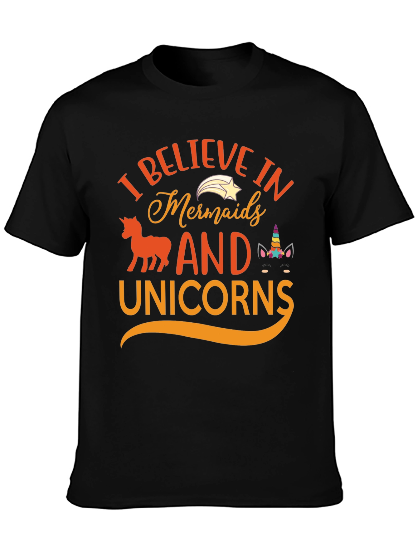 Black Believe in Mermaids and Unicorns T-shirt view 3