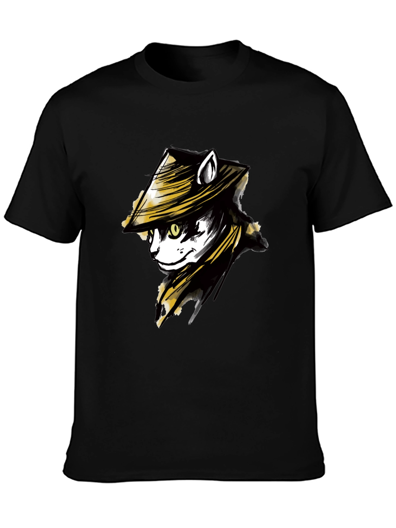 Black Black T-Shirt with Cat Samurai Graphic view 3