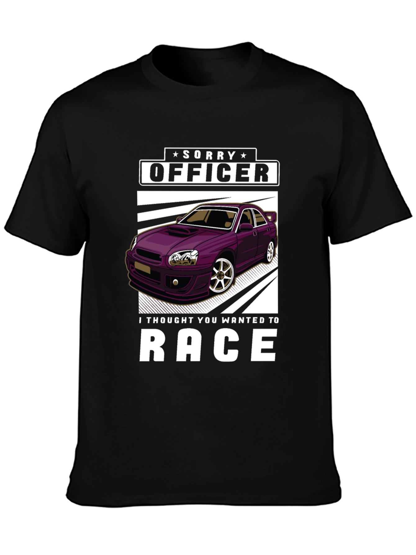 Black Sorry Officer Race Car T-Shirt view 3