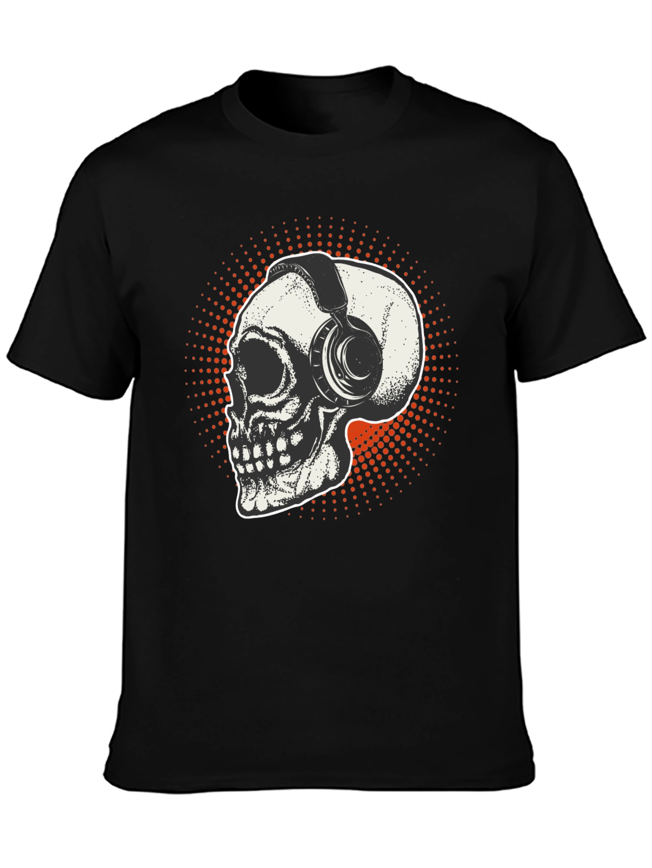 Black Skull & Headphones Graphic T-Shirt - Black view 3