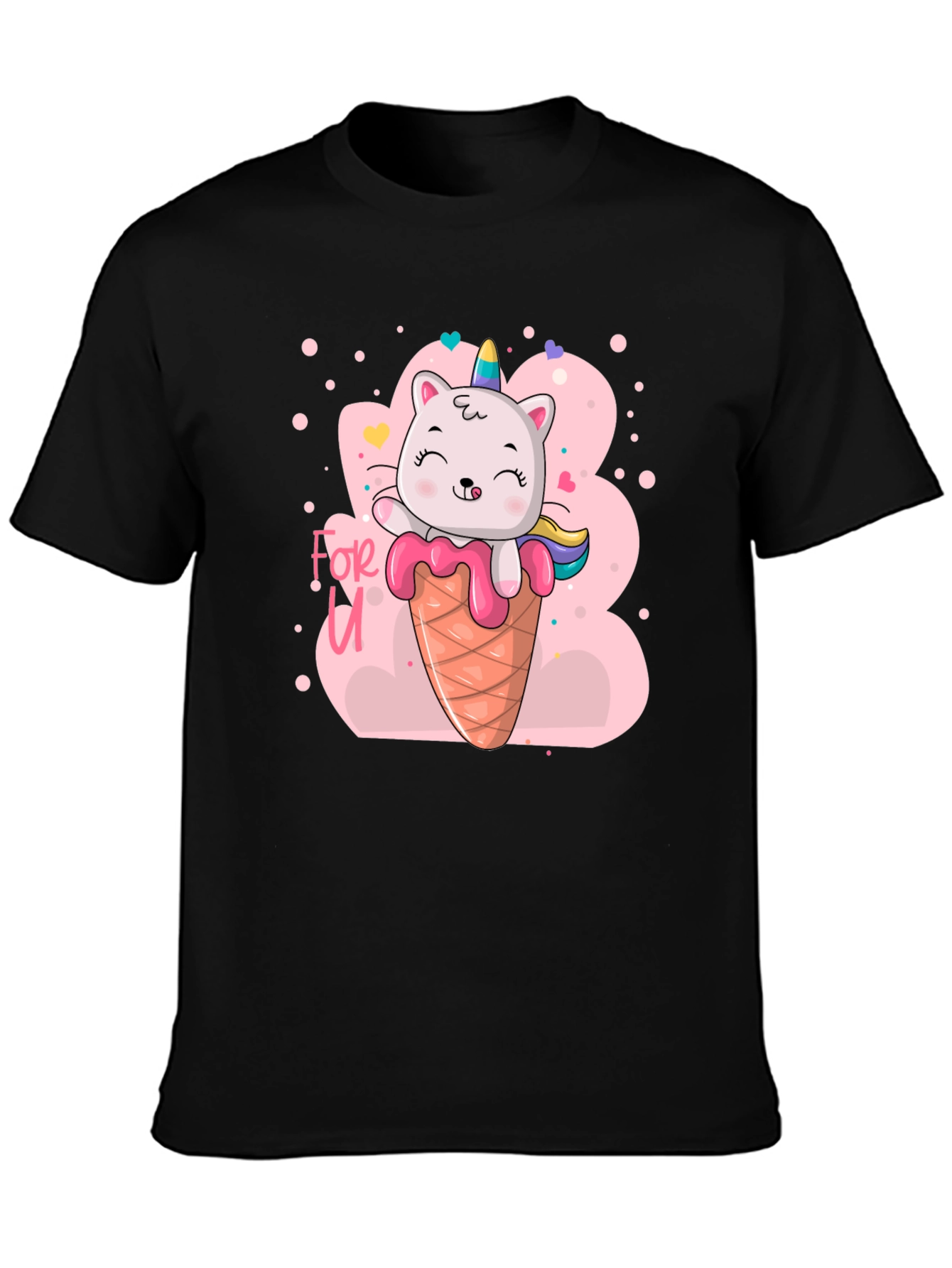 Black Cat Unicorn Ice Cream T-Shirt - Cute Graphic Tee view 3