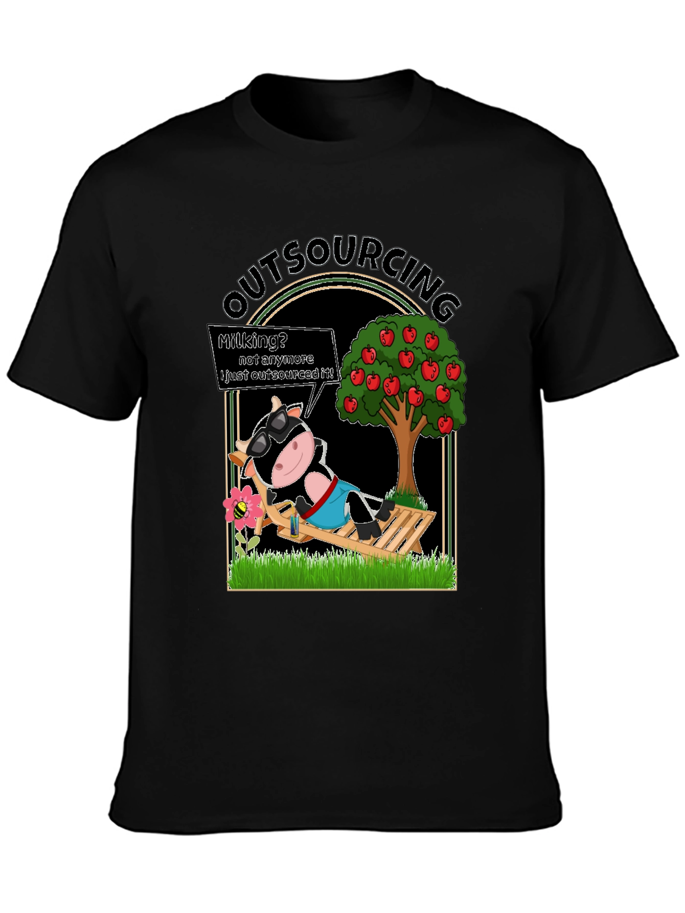 Black Outsourcing Cow T-Shirt Funny Business Humor Tee view 3