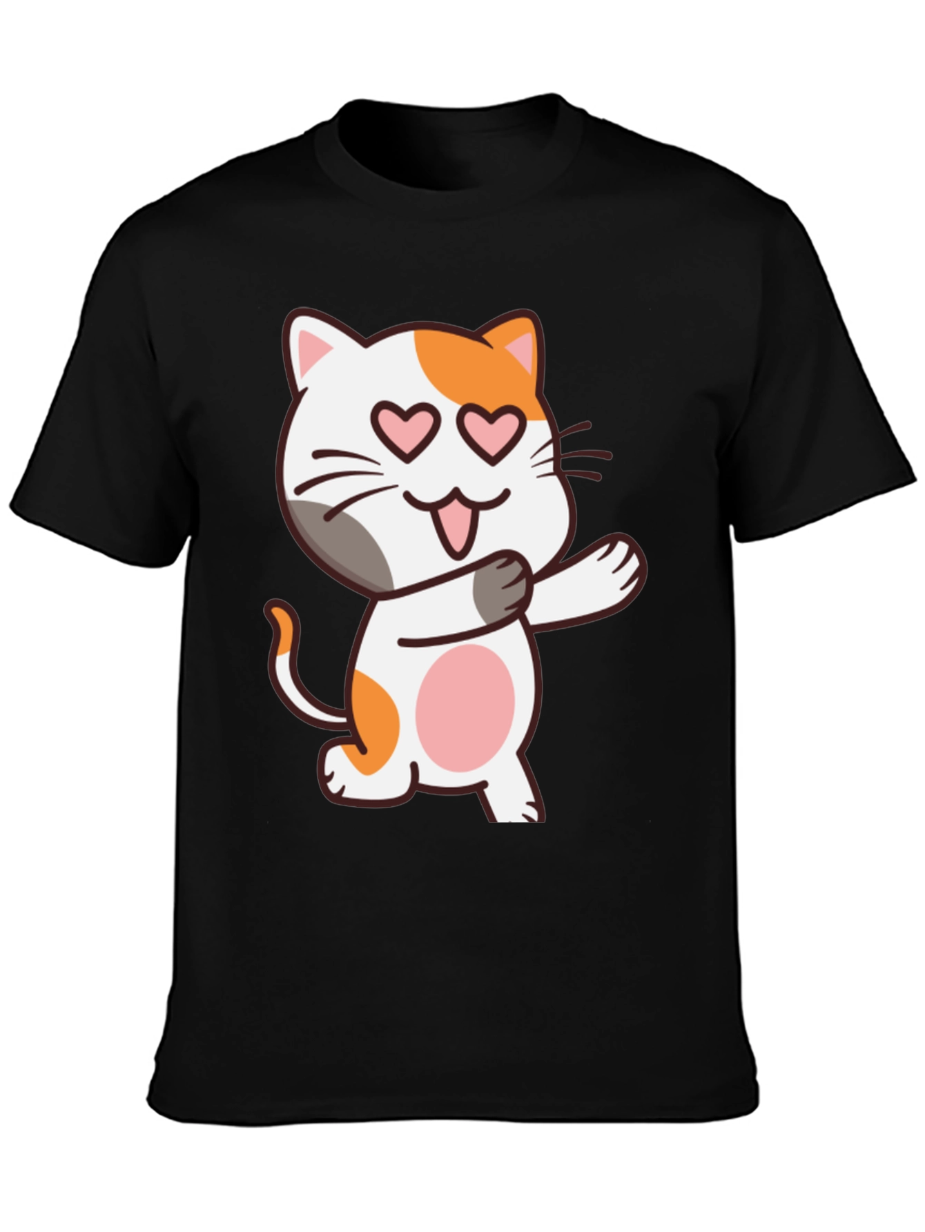 Black Cute Cat Heart Eyes Black T-Shirt view 3