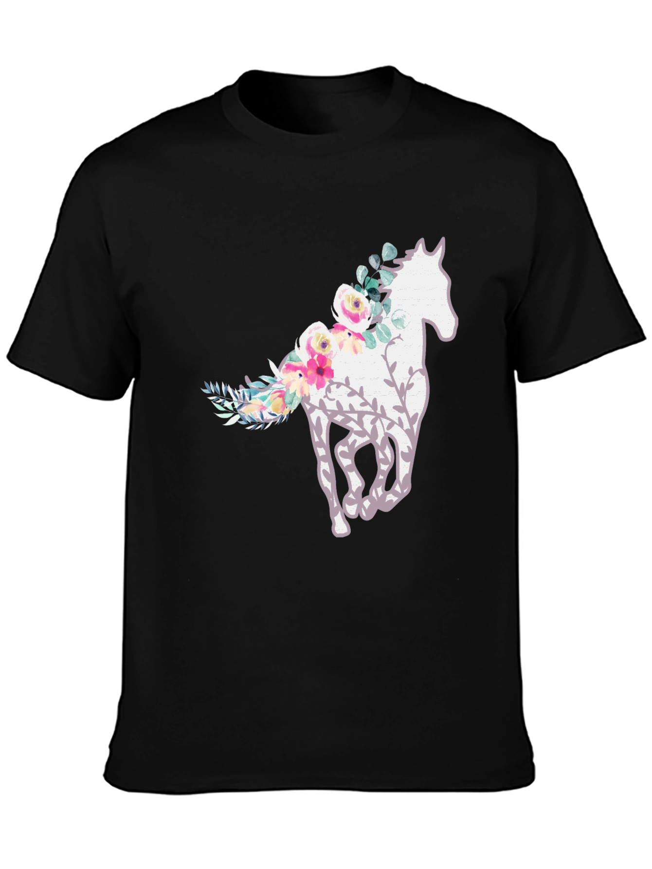Black Floral Horse Graphic Tee - Stylish Comfort view 3