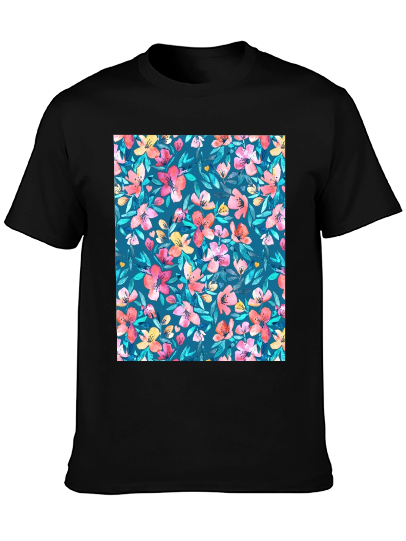 Black Floral Pattern T-Shirt: Vibrant & Stylish Casual Wear view 3