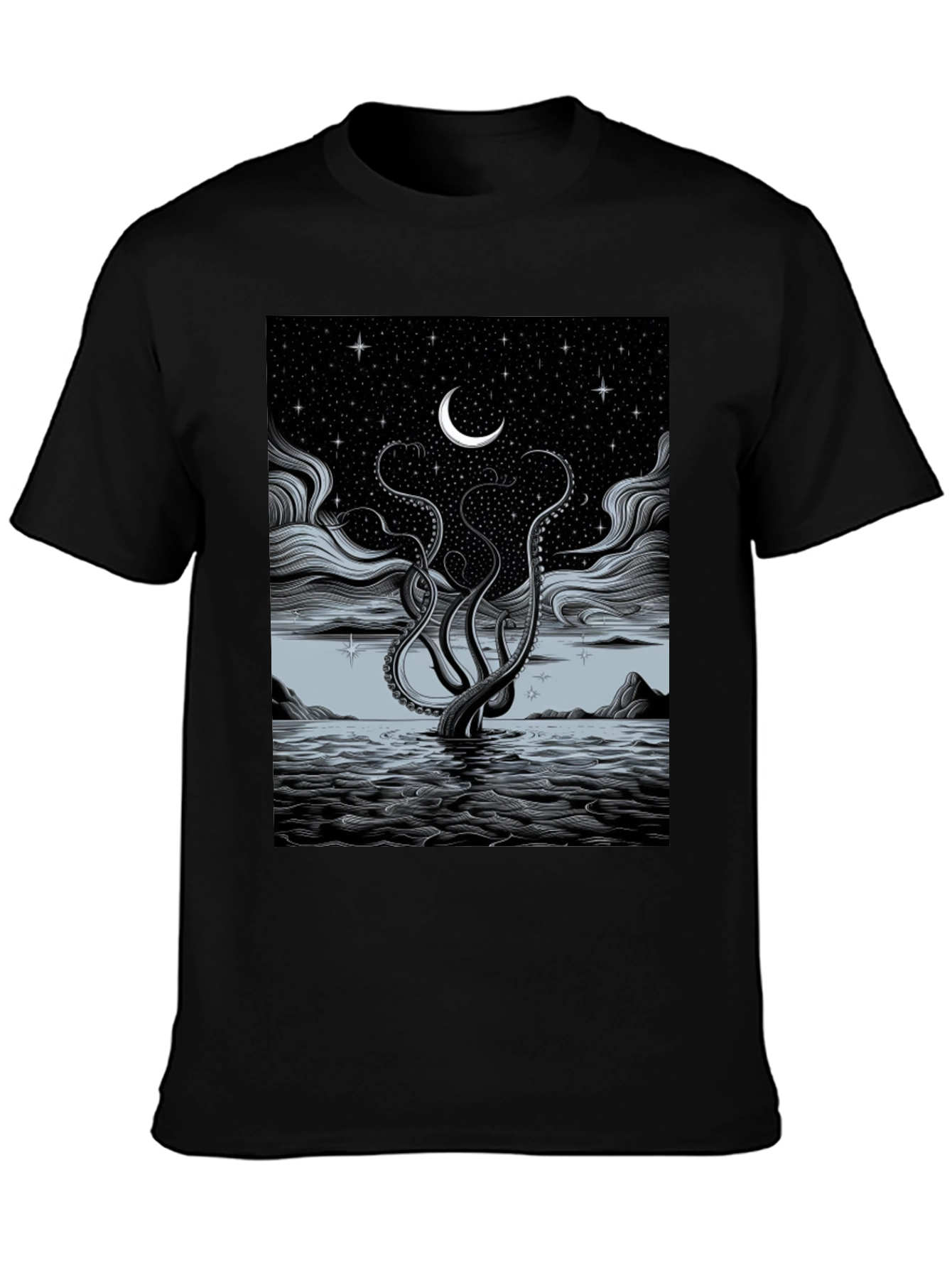 Black Mystic Kraken Tee - Dark Sea Design view 3
