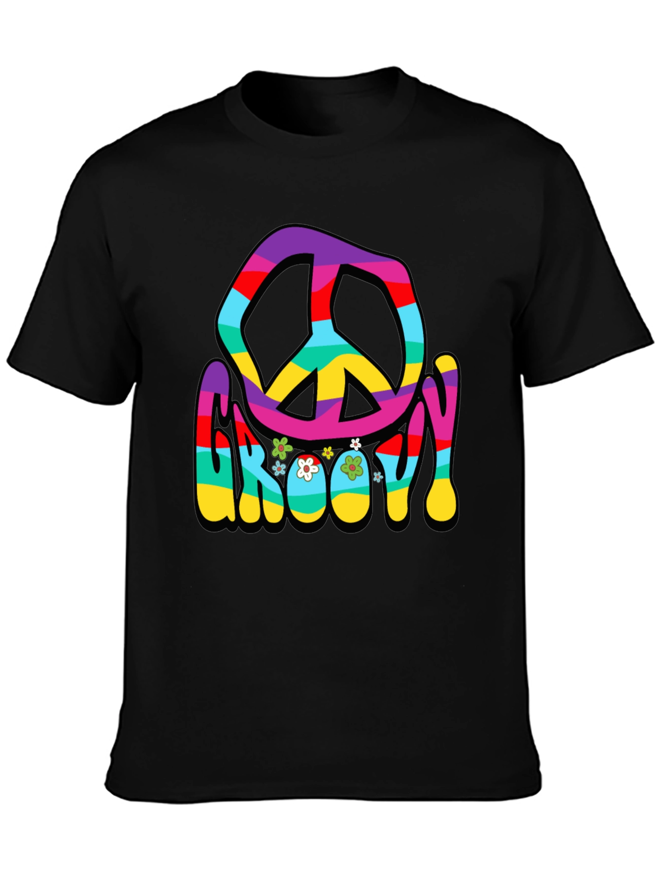 Black Groovy Peace Sign Graphic T-Shirt view 3