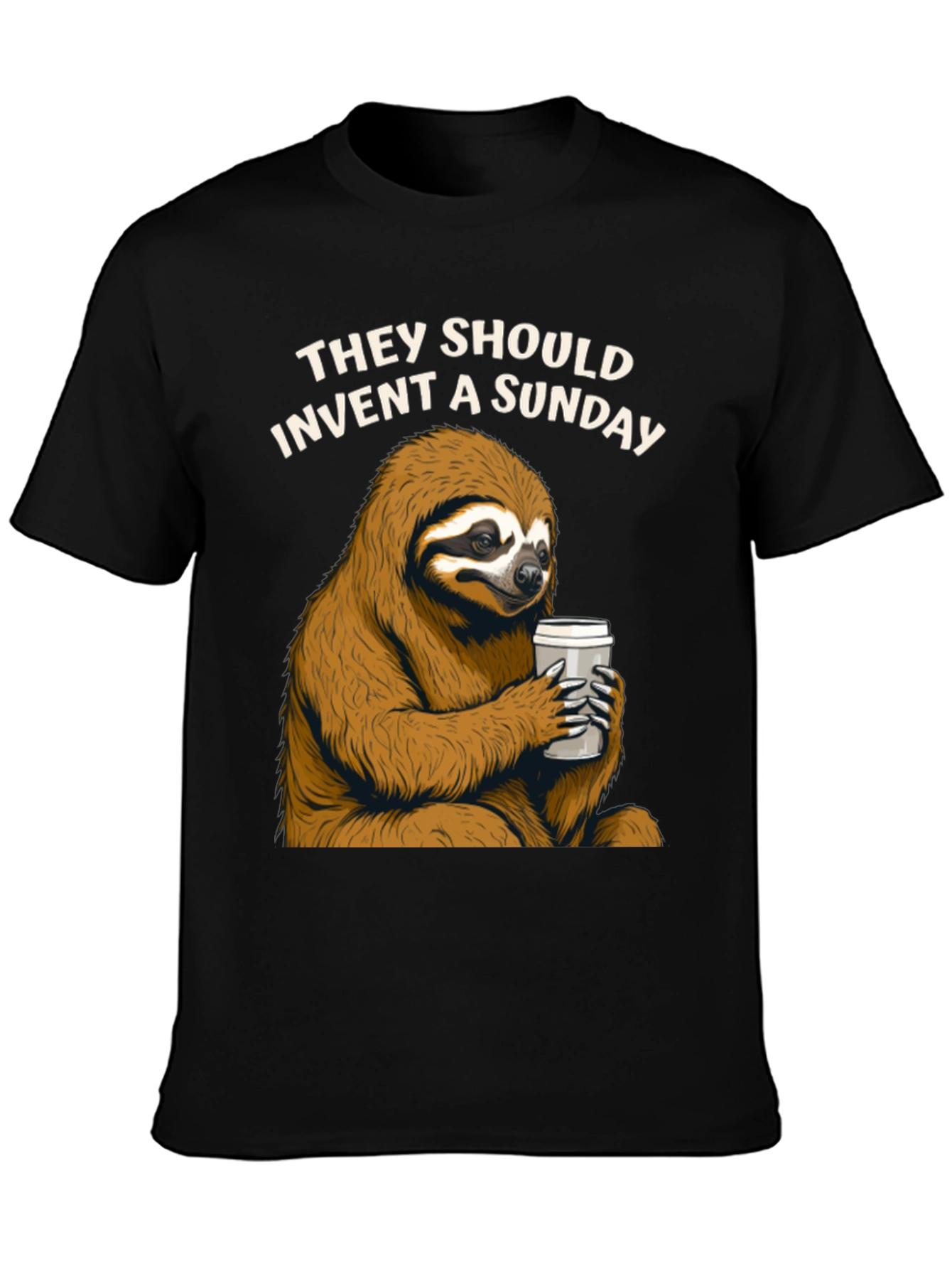 Black Lazy Sunday Sloth Coffee T-Shirt view 3