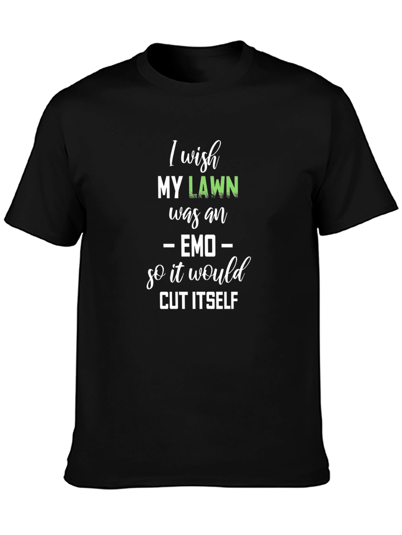 Black Funny Lawn Emo T-Shirt view 3