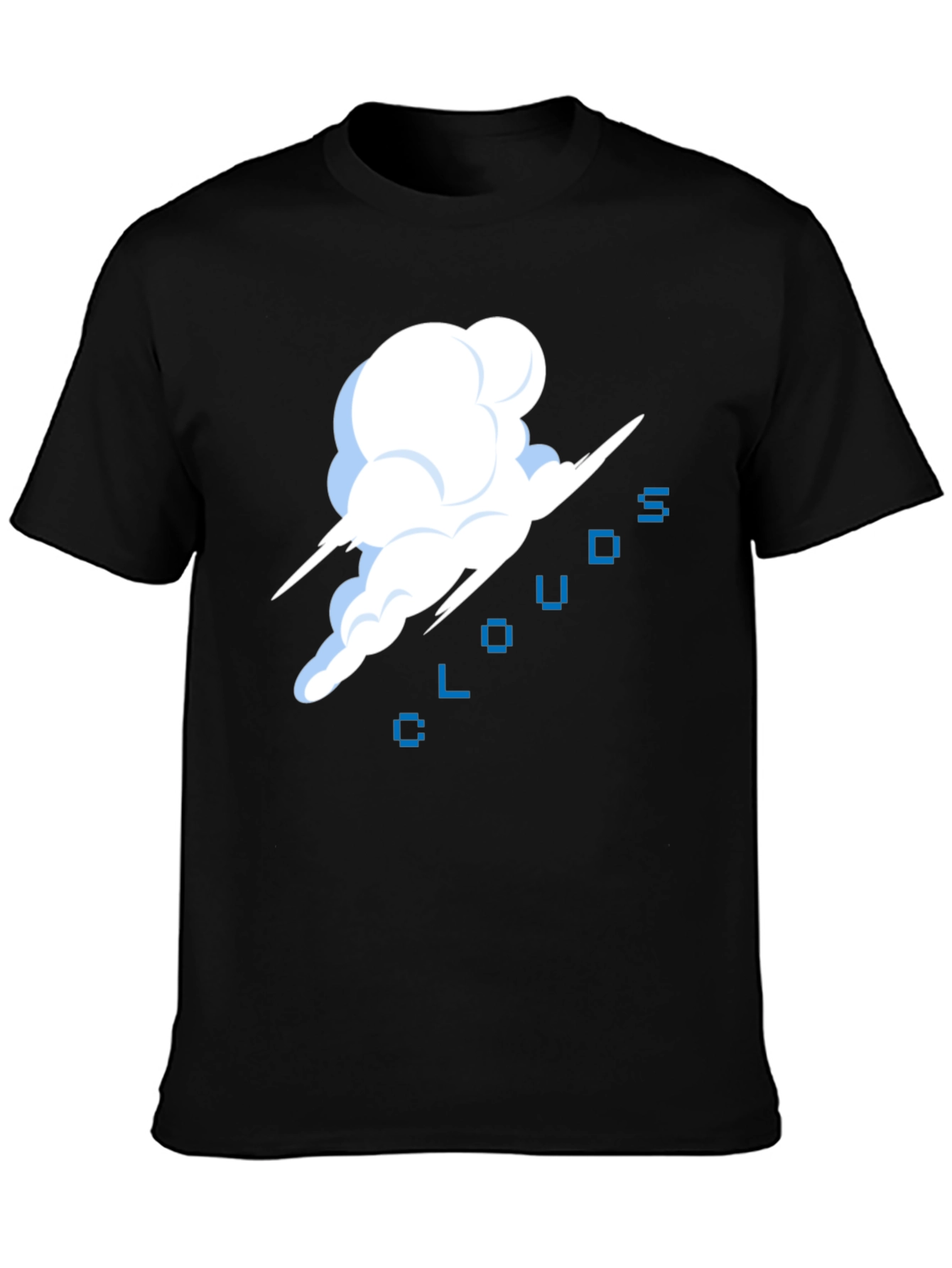 Black Pixel Clouds Black T-Shirt view 3