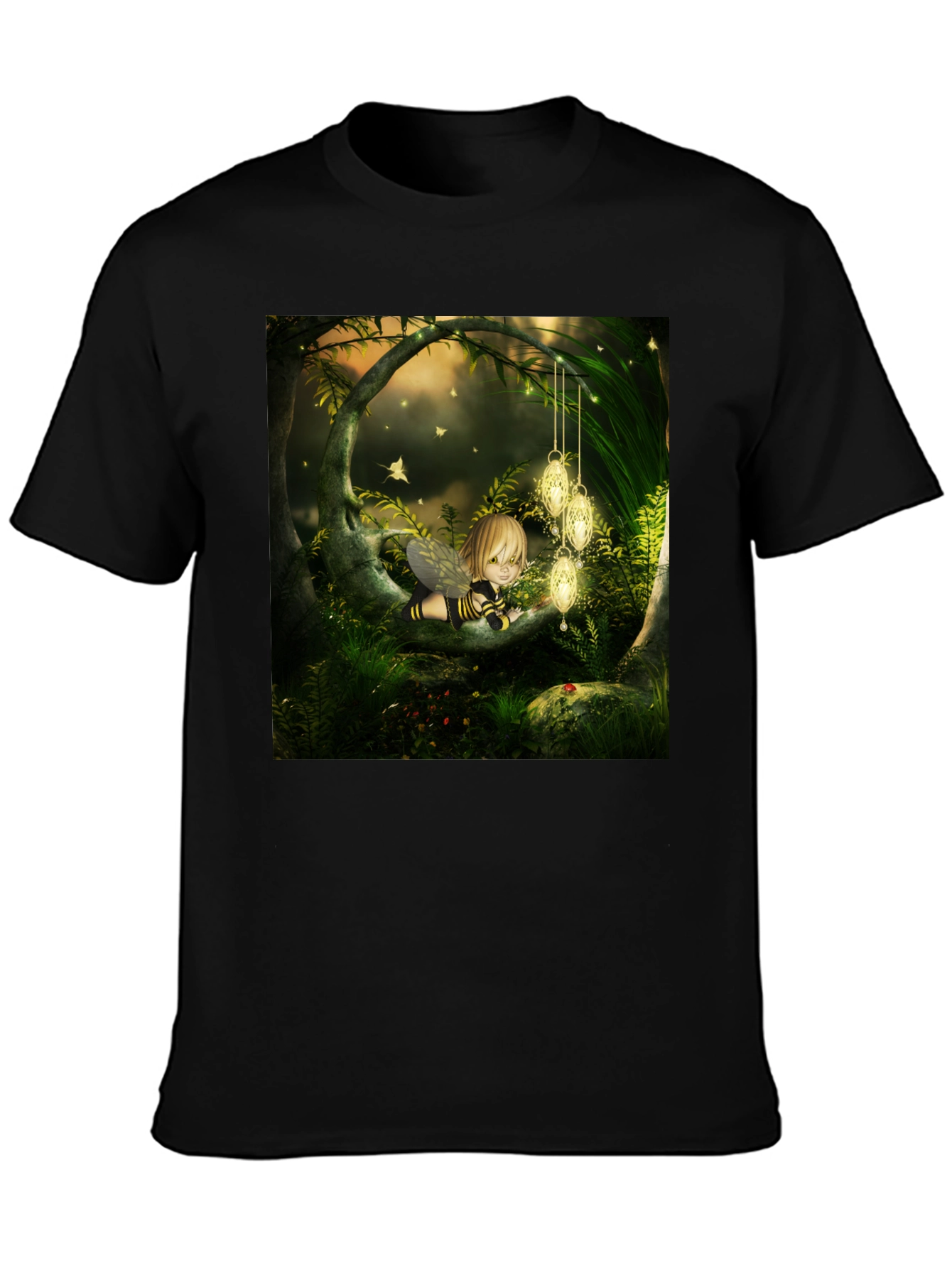 Black Fairy Tale Forest Graphic Tee - Black Cotton Blend view 3