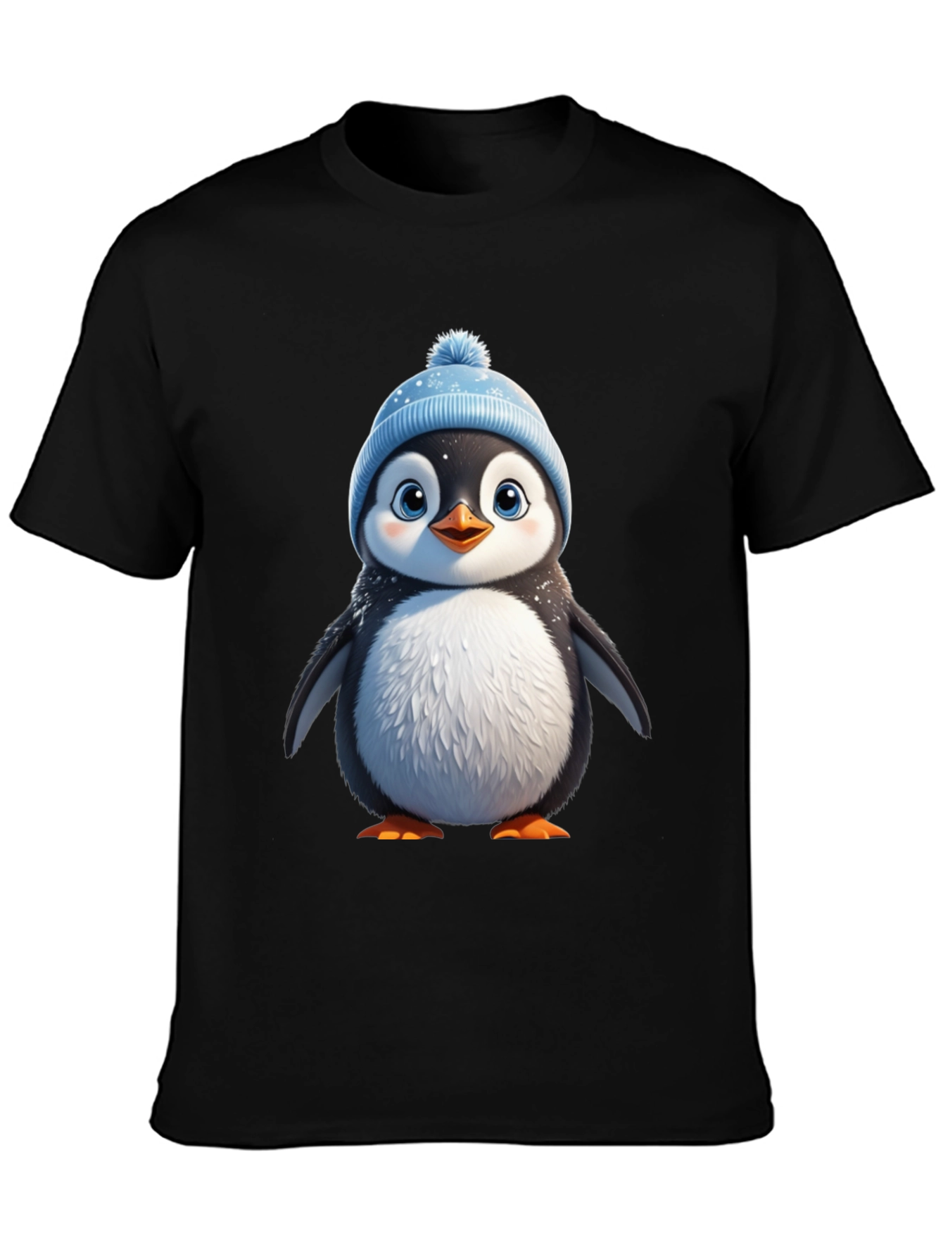 Black Cute Penguin Graphic Tee - Black Cotton Blend view 3