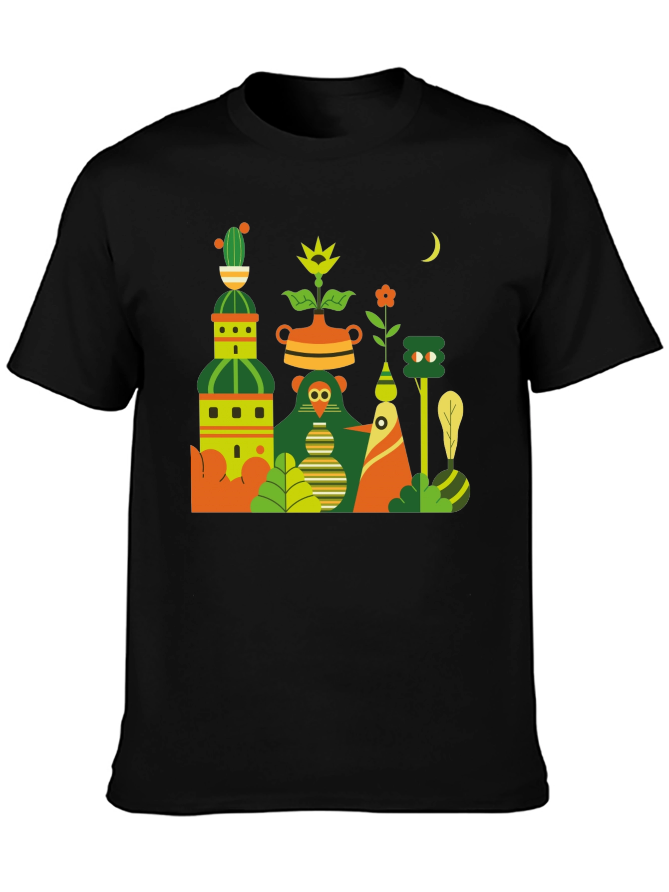 Black Black T-Shirt with Abstract Nature Graphic view 3