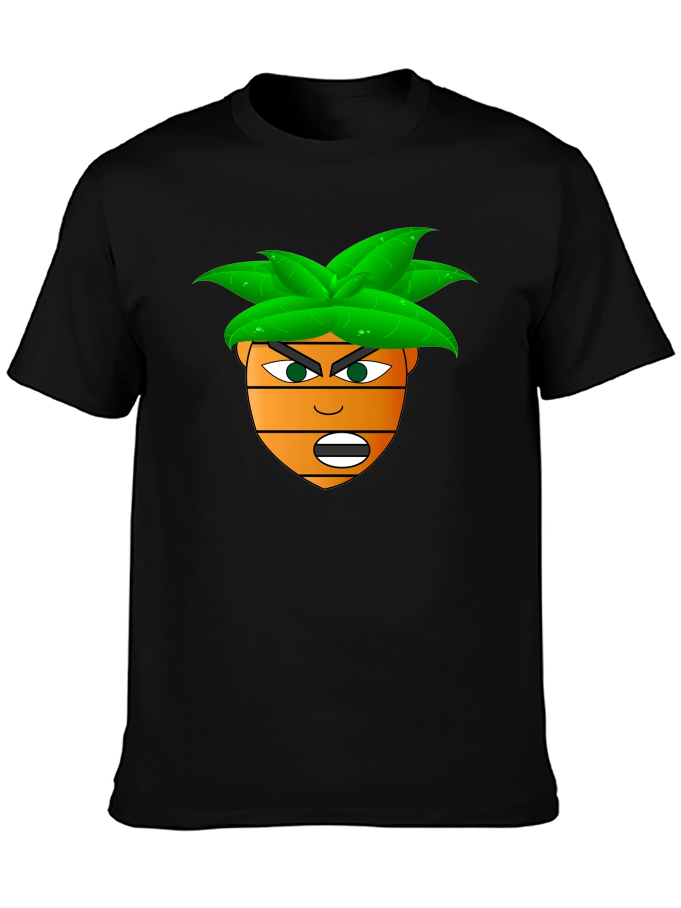 Black Funny Cartoon Carrot Head T-Shirt - Black view 3