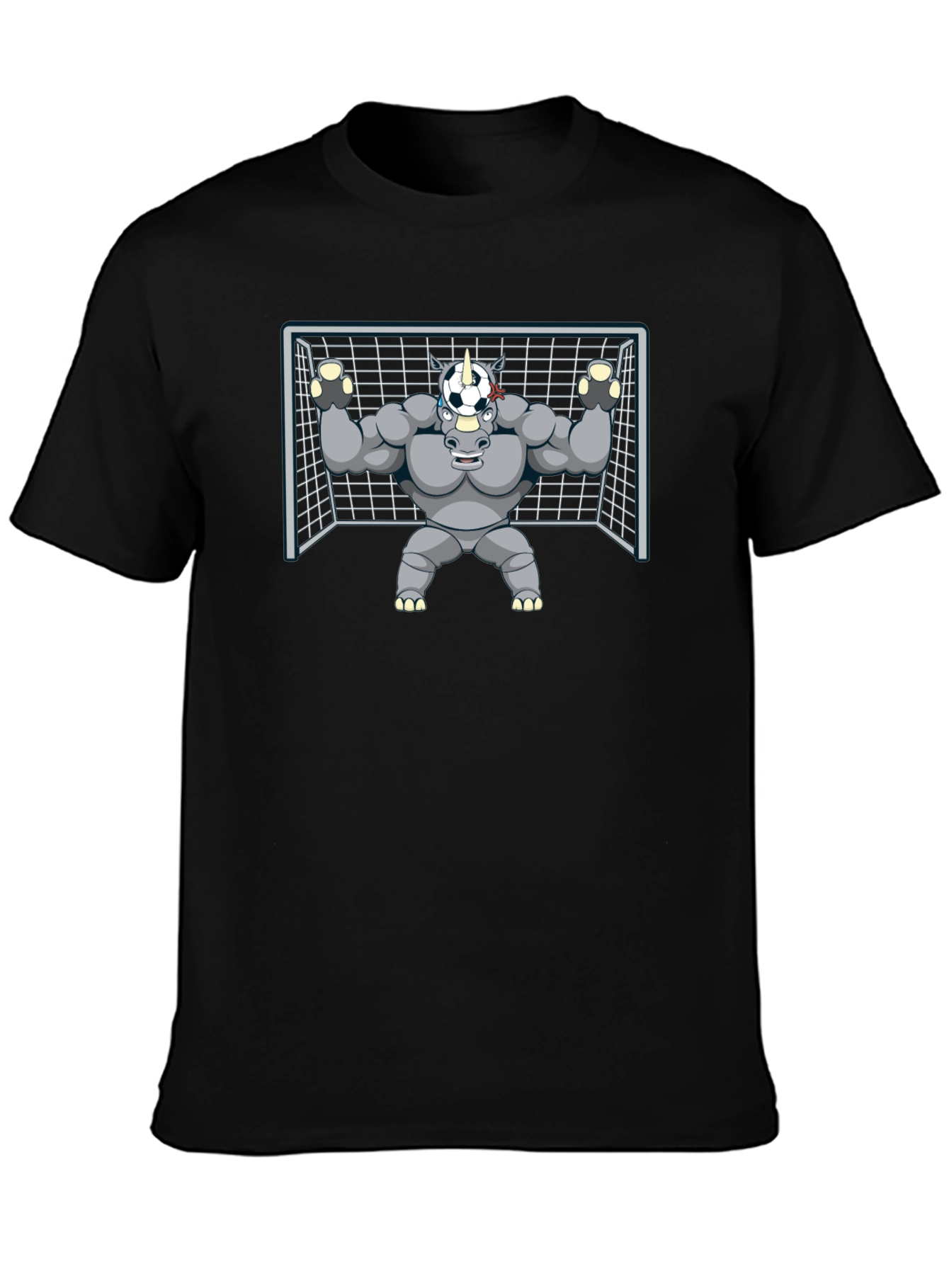 Black Soccer Rhino Goalie T-Shirt - Athletic Graphic Tee view 3
