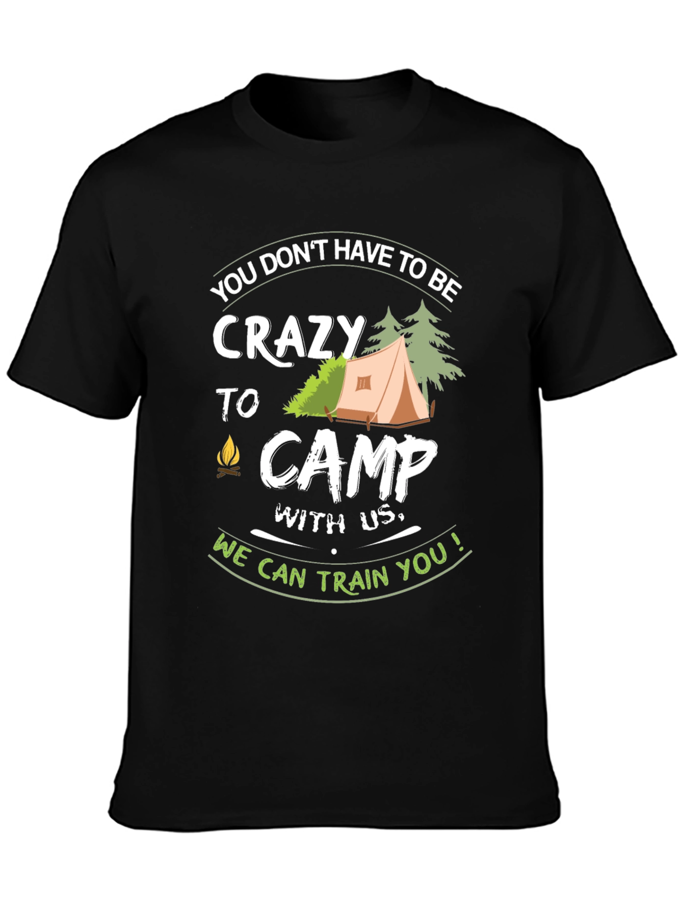 Black Crazy to Camp Funny Graphic T-Shirt view 3