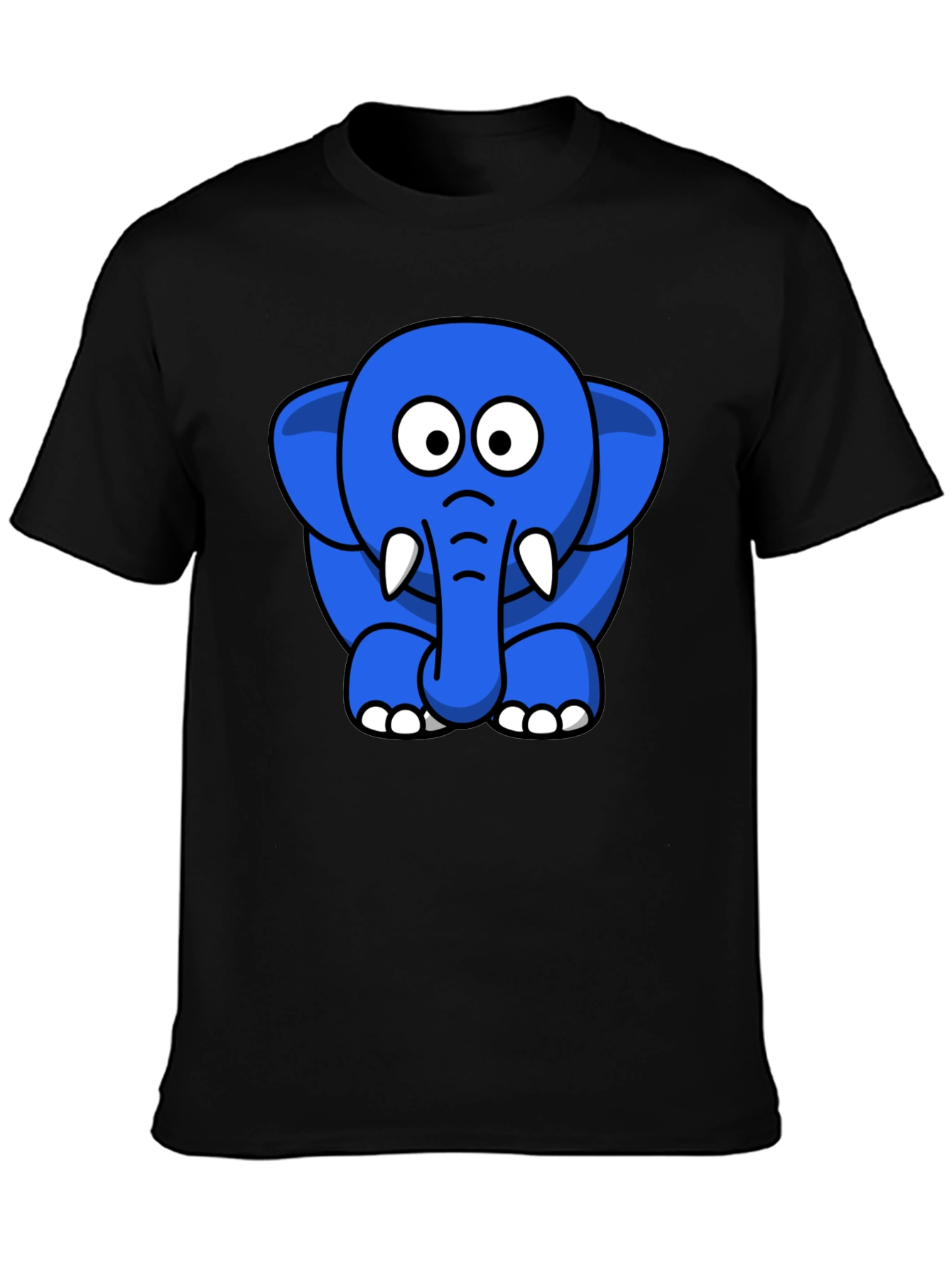 Black Cute Blue Cartoon Elephant Black T-Shirt view 3