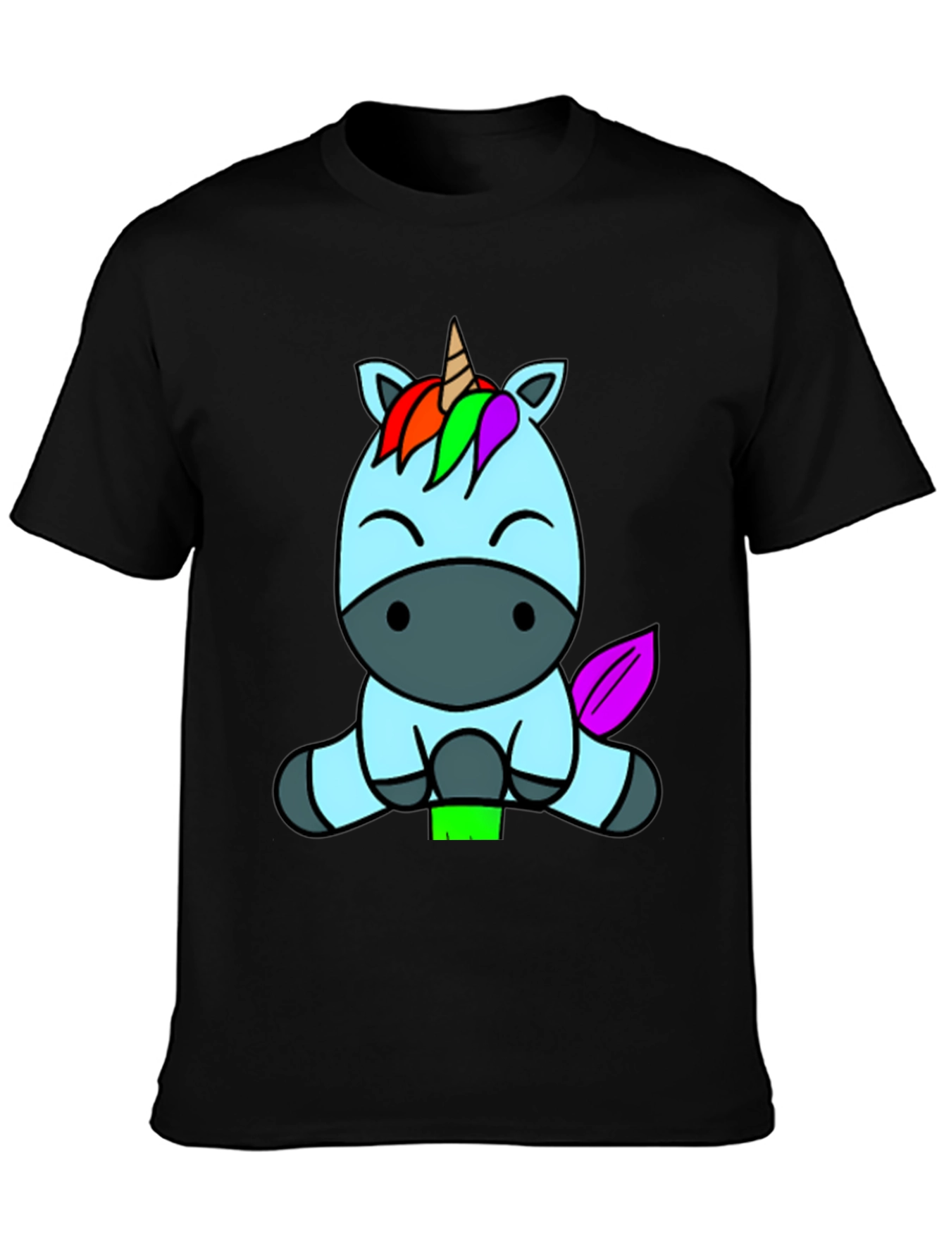Black Cute Unicorn Graphic Tee - Black Cotton Blend Shirt view 3