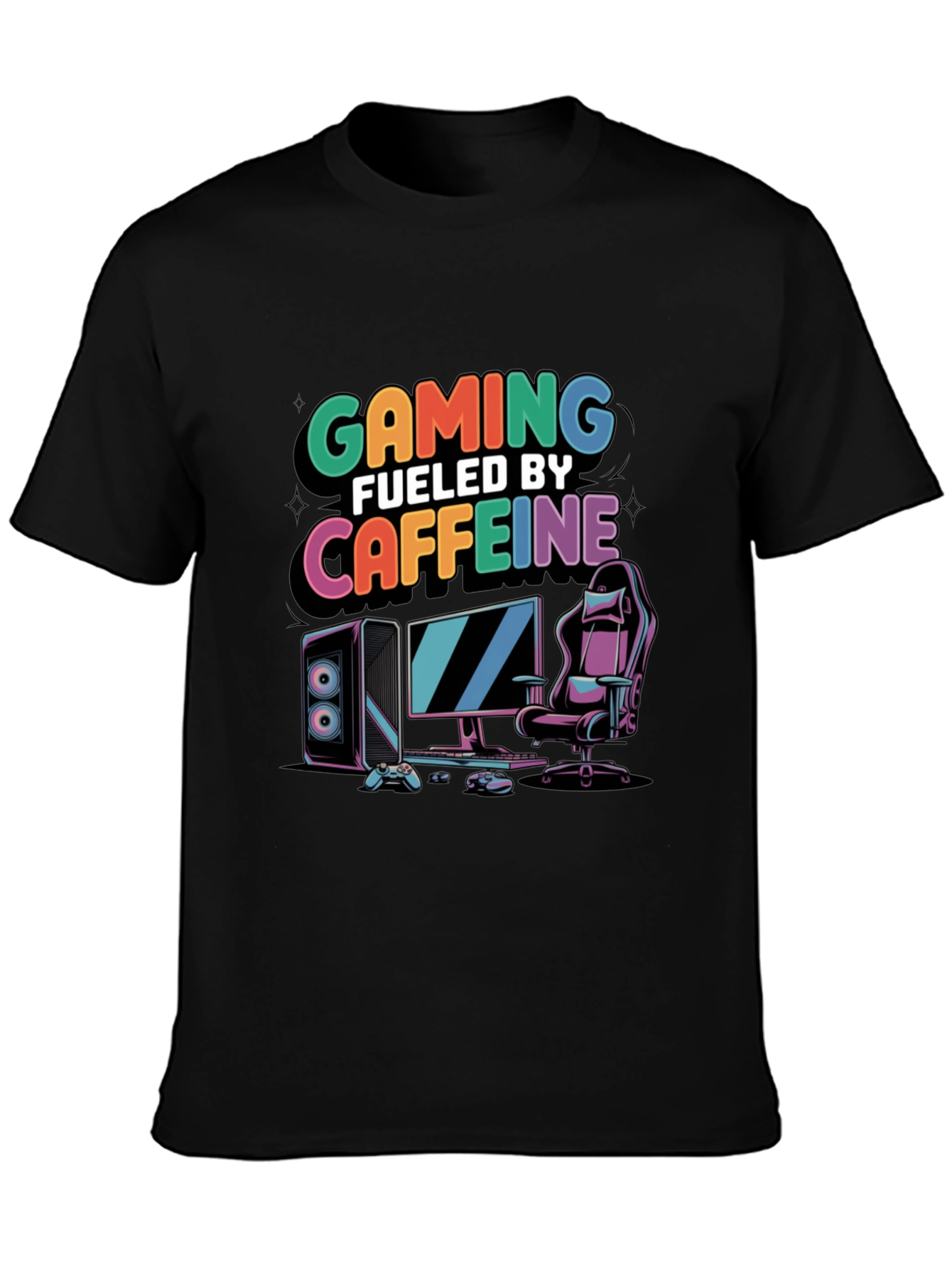 Black Gaming Fueled by Caffeine Black T-Shirt view 3