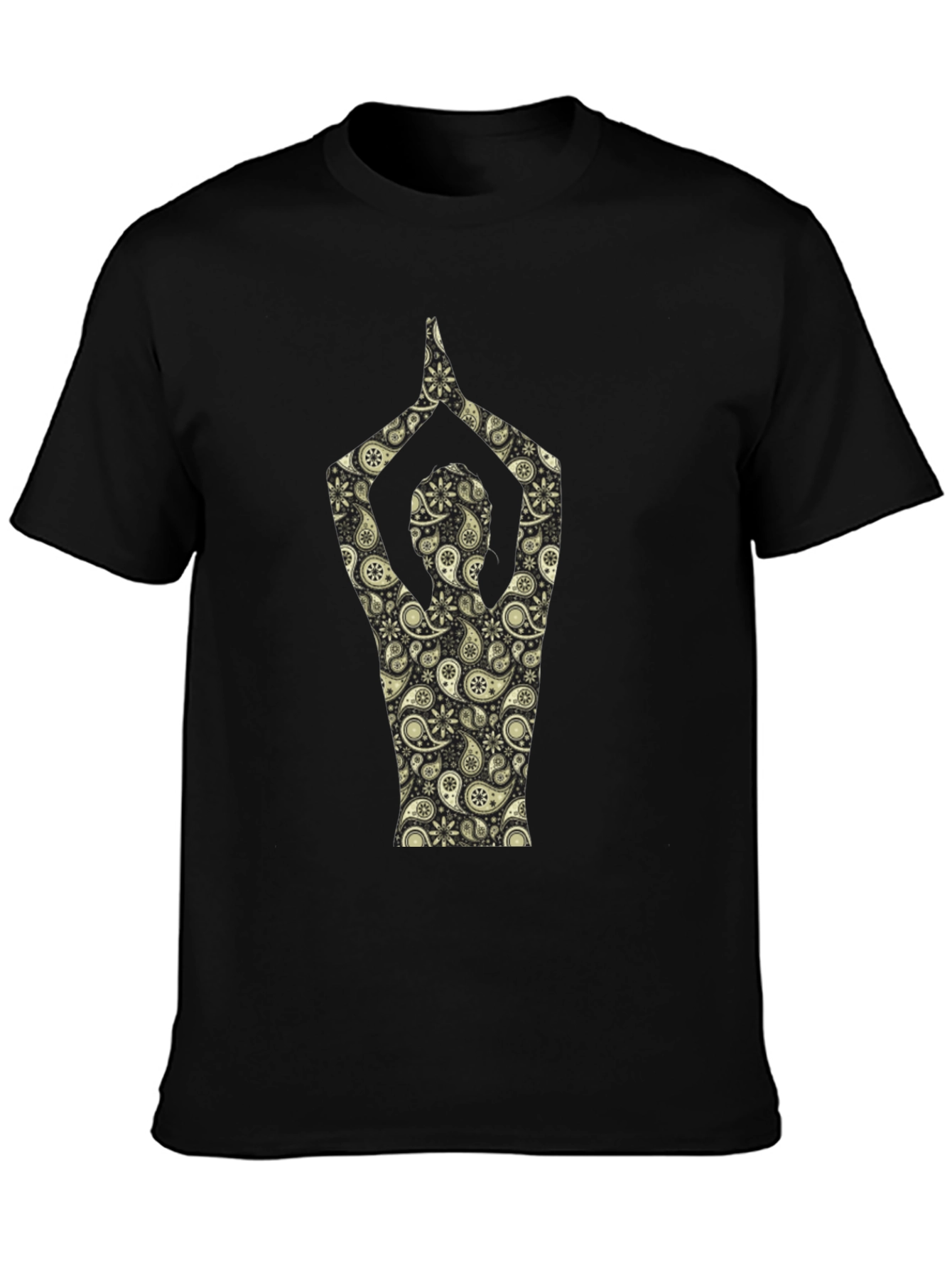 Black Paisley Yoga Pose T-Shirt - Black view 3