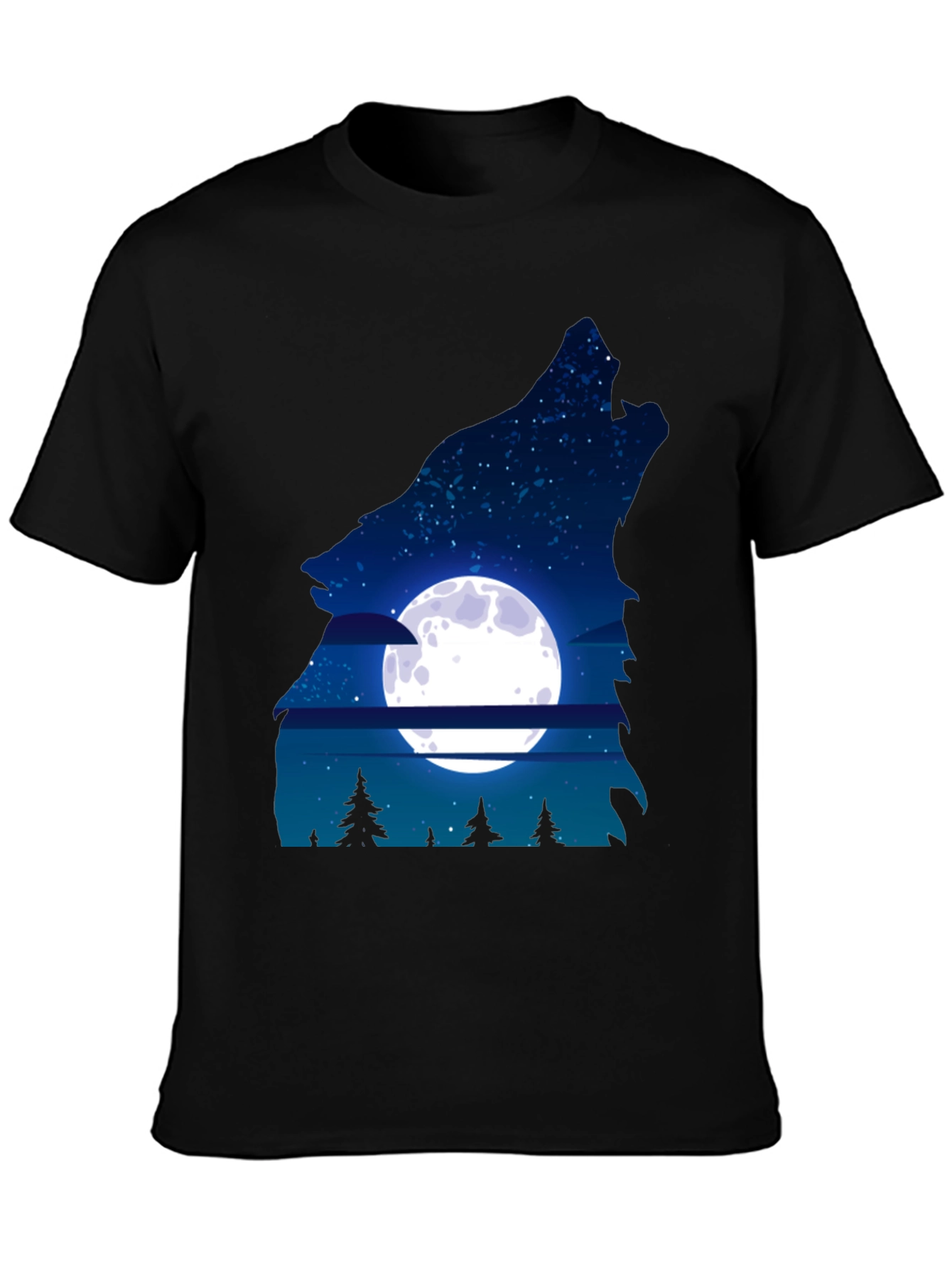 Black Wolf Moon Graphic Tee - Men's Black T-Shirt view 3
