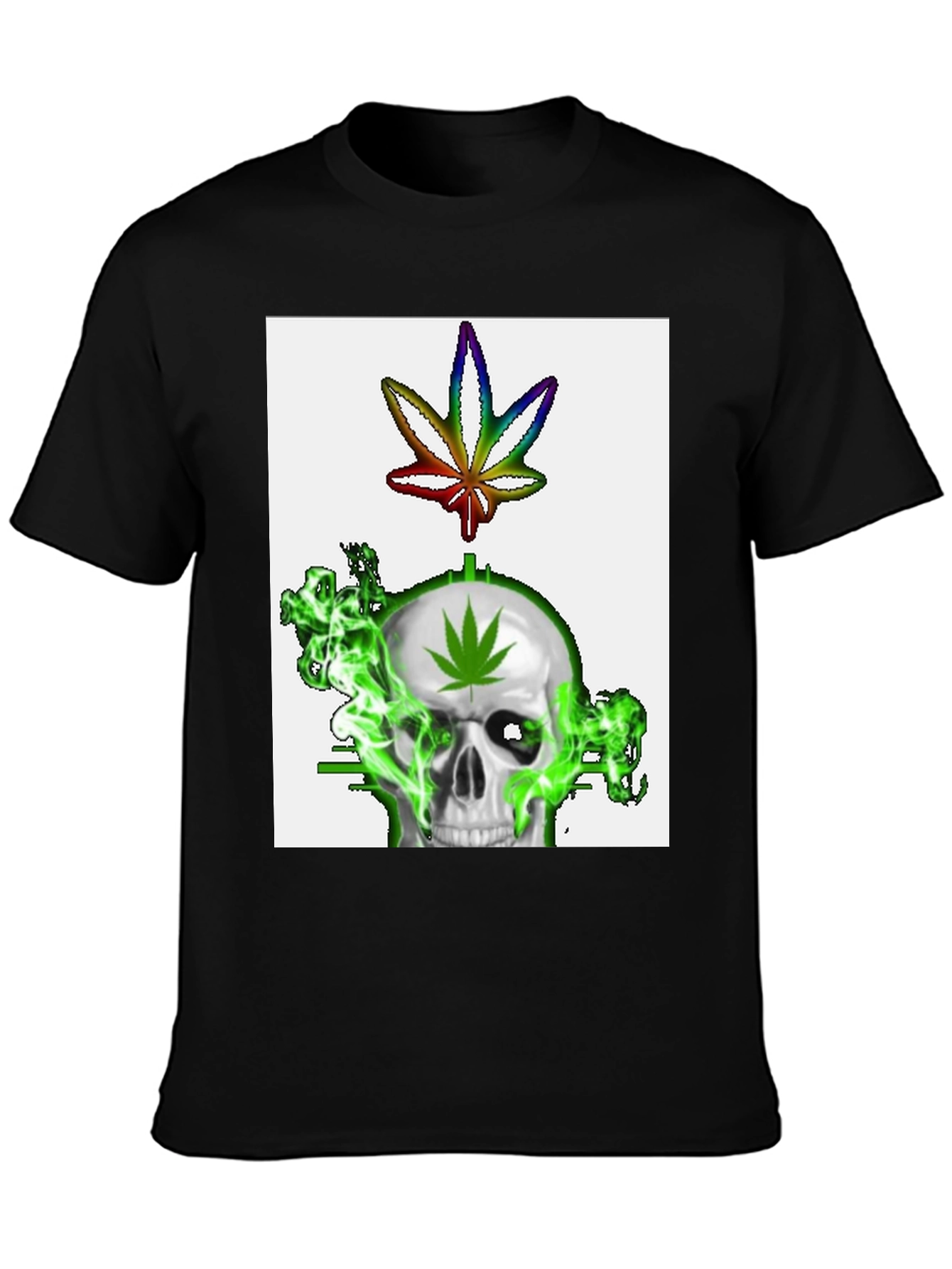 Black Skull & Weed Leaf Graphic T-Shirt view 3