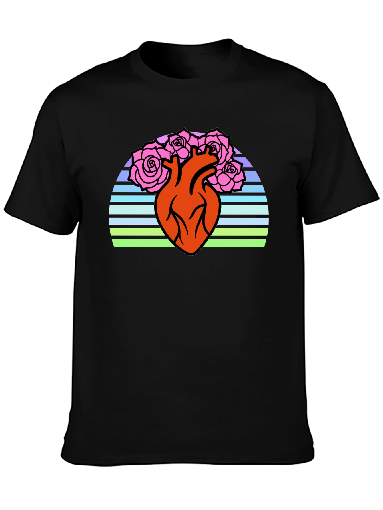 Black Anatomical Heart & Roses Graphic T-Shirt - Black view 3