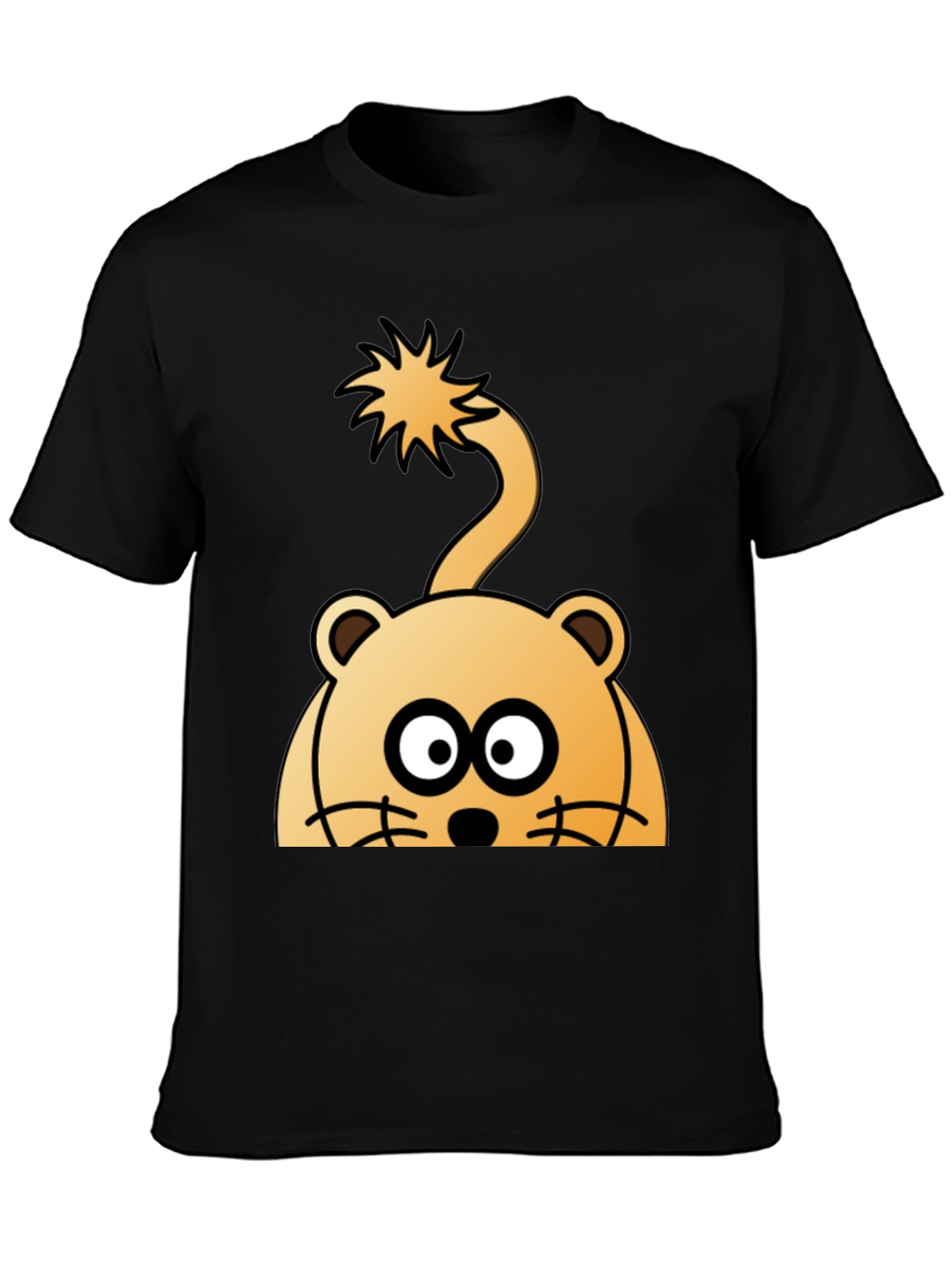 Cartoon Lion Peek-a-boo Black T-Shirt - 3