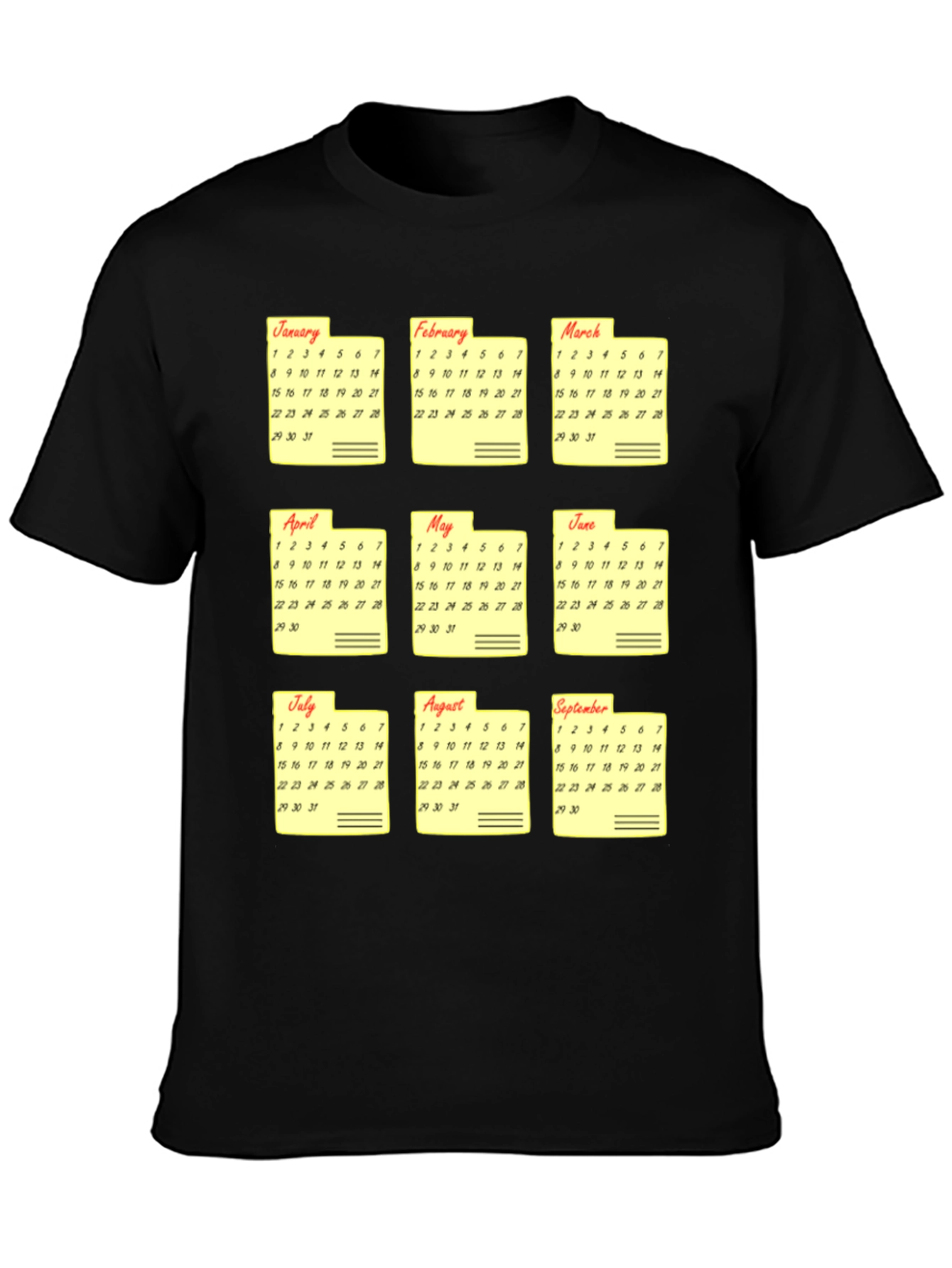 Black Calendar Months Graphic Print T-Shirt view 3