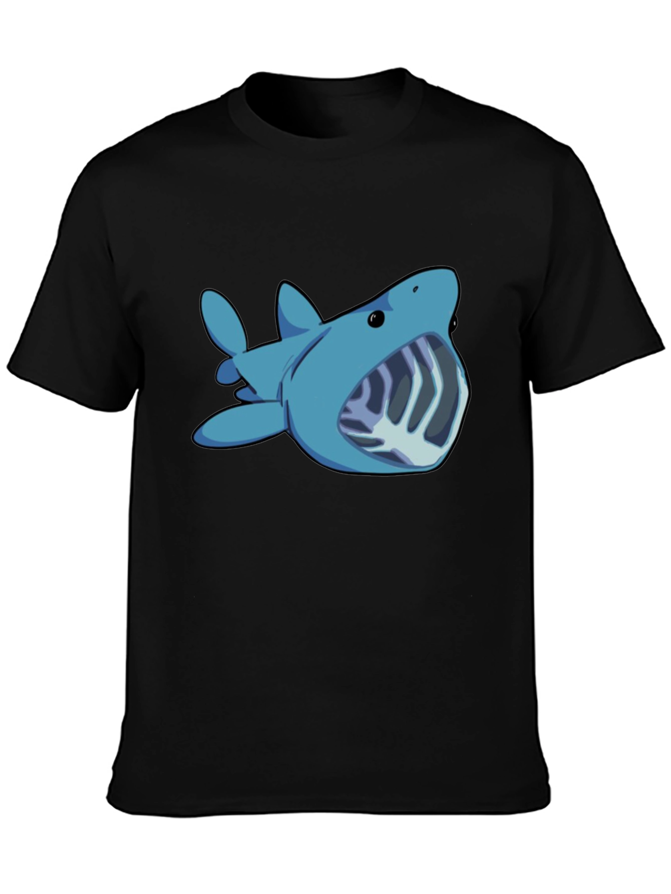 Black Cartoon Shark Graphic Tee - Black Unisex T-Shirt view 3