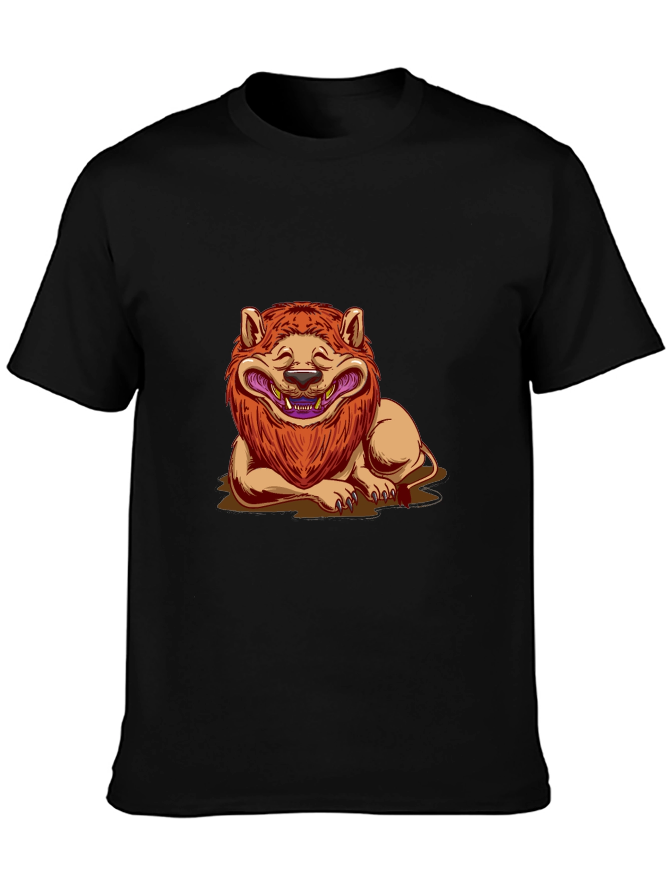 Black Lion Cartoon Graphic Black T-Shirt view 3