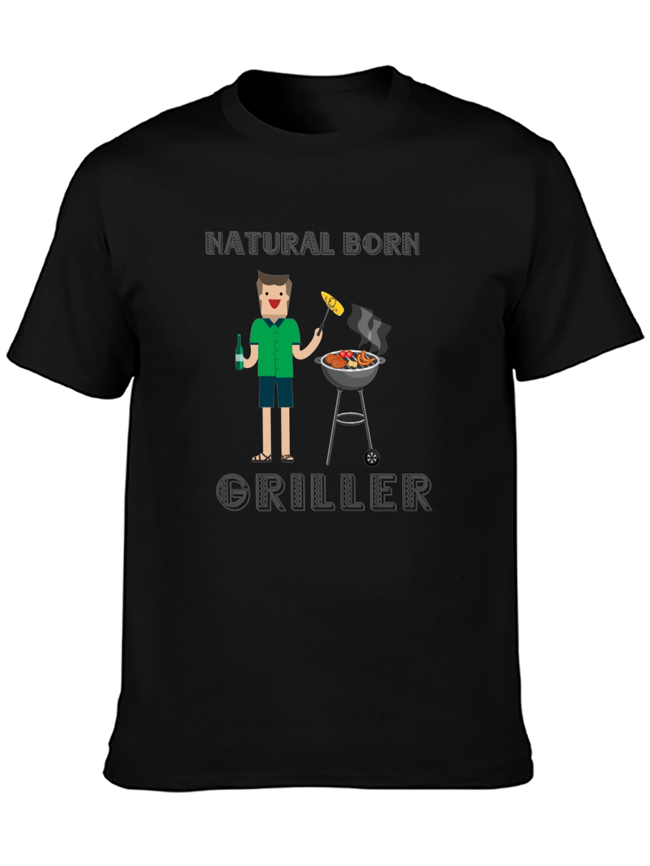 Black Natural Born Griller T-Shirt - BBQ Funny Tee view 3