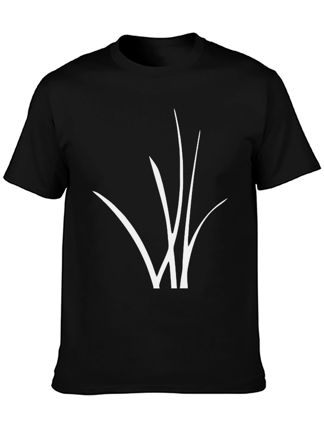 Black Black T-Shirt with Abstract White Grass Design view 3