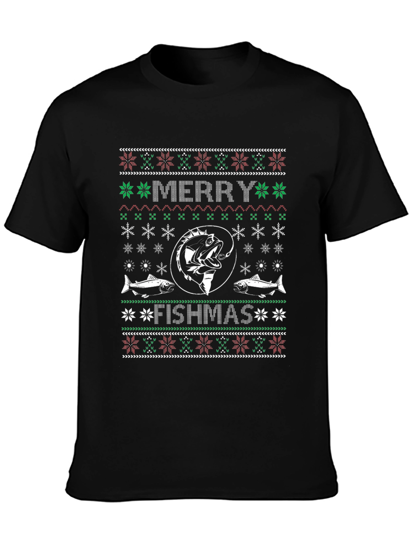 Black Merry Fishmas T-Shirt - Ugly Christmas Sweater Style view 3