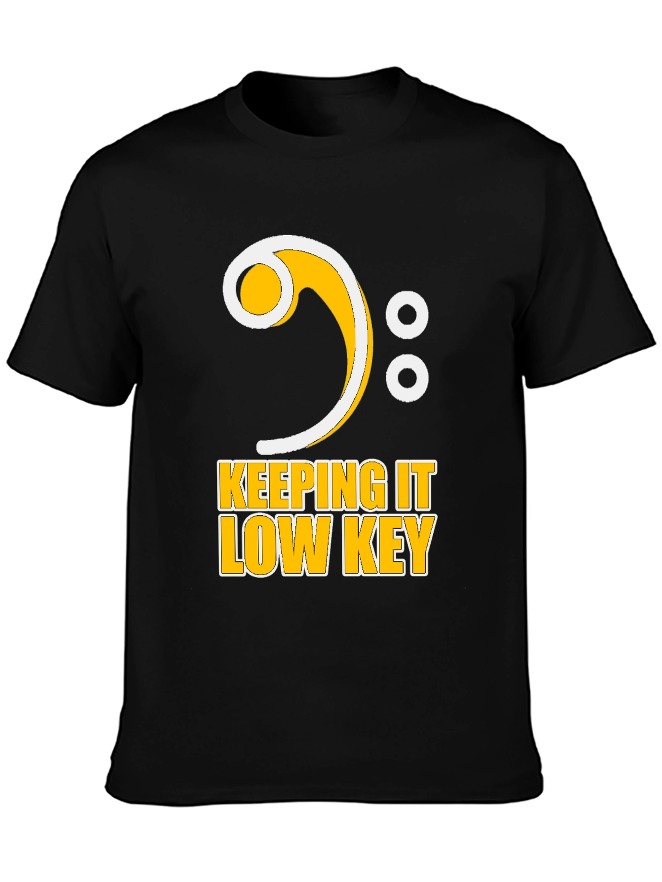 Black Keeping It Low Key Bass Clef Music T-Shirt view 3