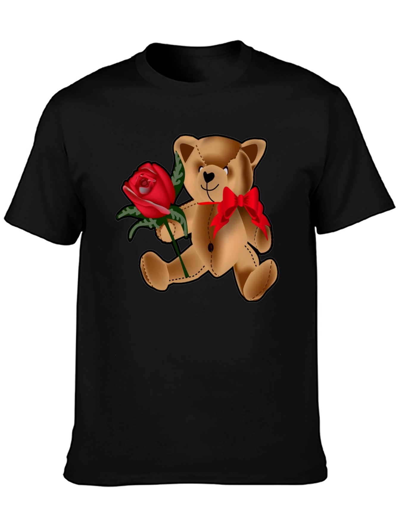Black Teddy Bear Rose T-Shirt - Valentine's Day Love view 3