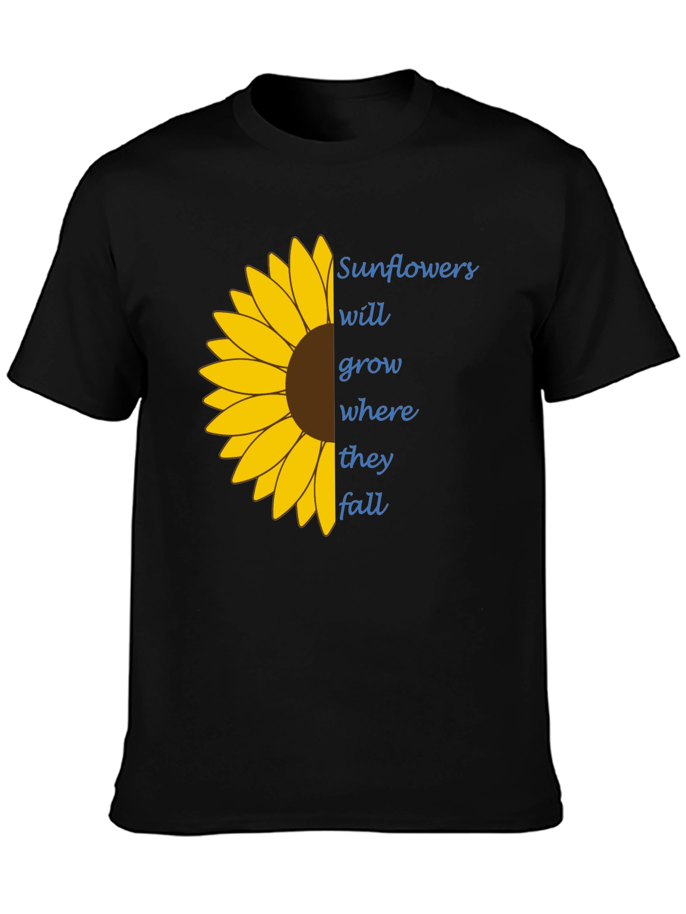 Black Sunflower Graphic Tee - "Grow Where They Fall" T-Shirt view 3