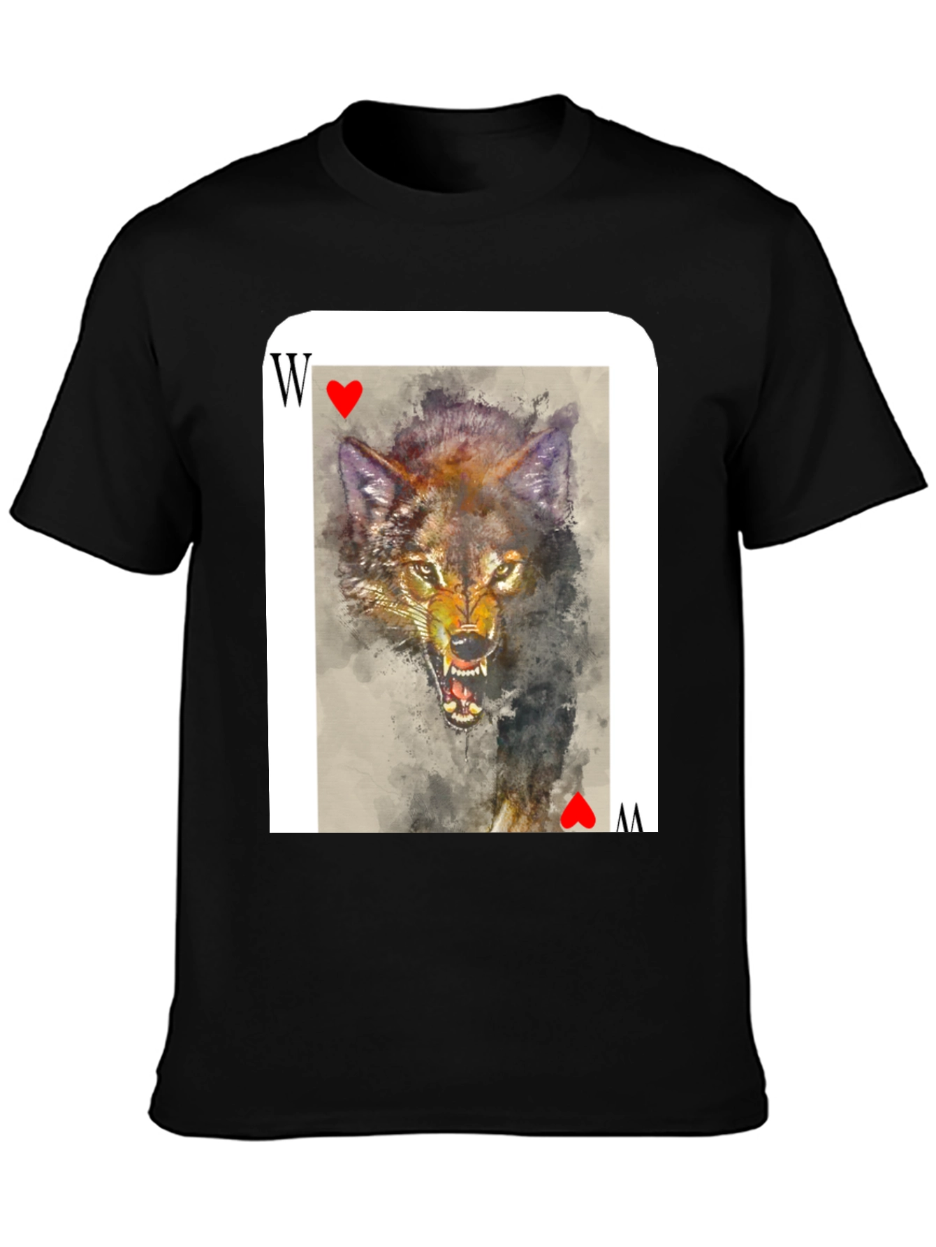 Black Wolf Card T-Shirt - Unique Animal Graphic Tee view 3