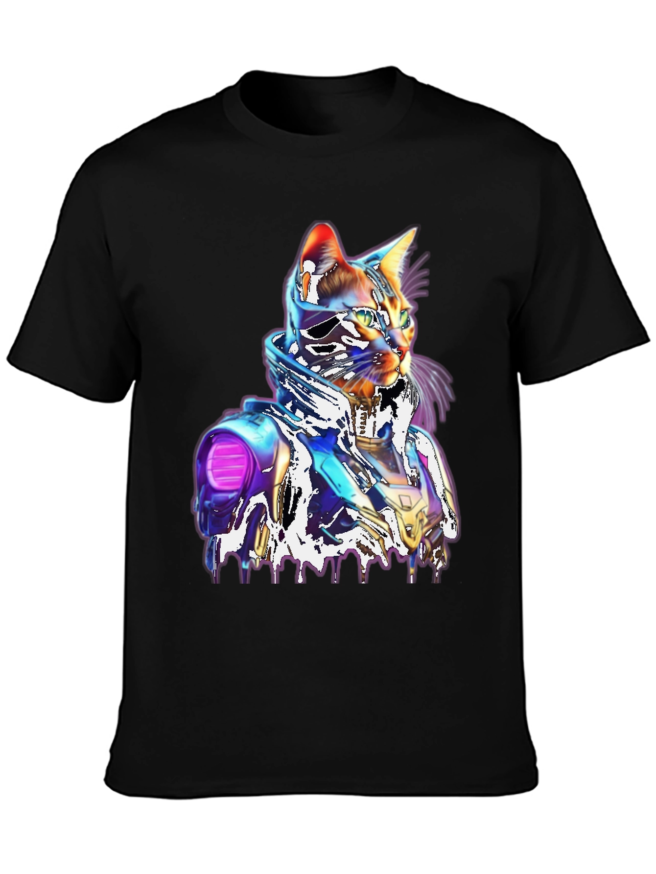 Black Cyberpunk Cat T-Shirt - Unique Futuristic Style view 3